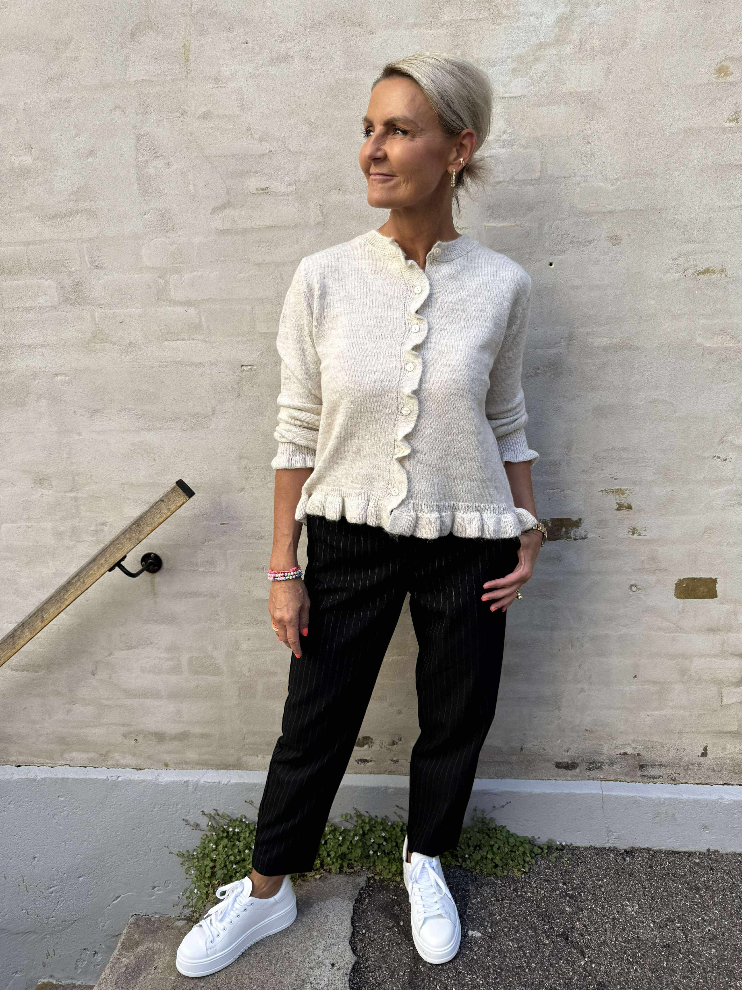 LETTY FRILL CARDIGAN - Birch/MELANGE