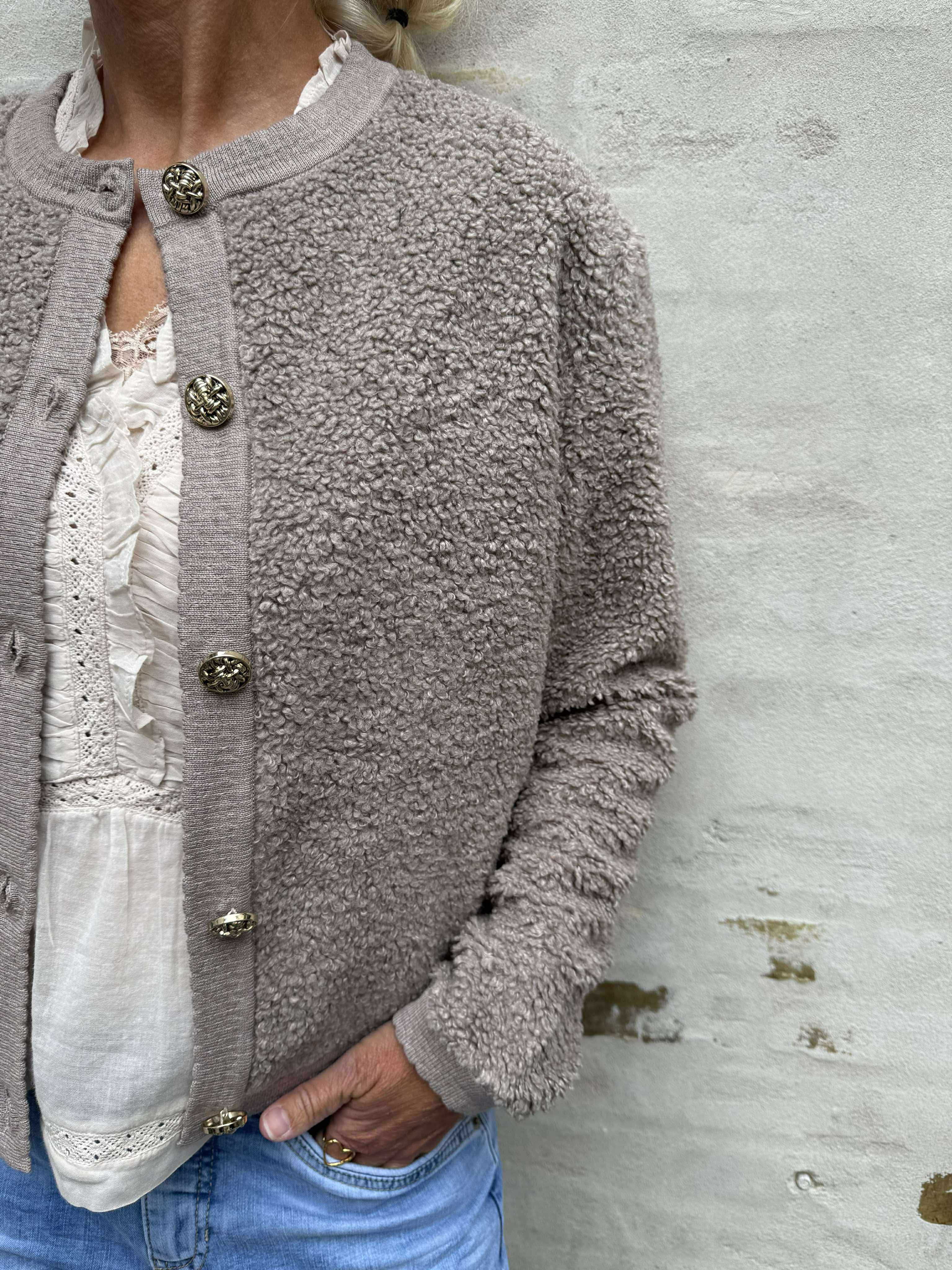 Limo Fluffy Knit Cardigan - Dark Sand
