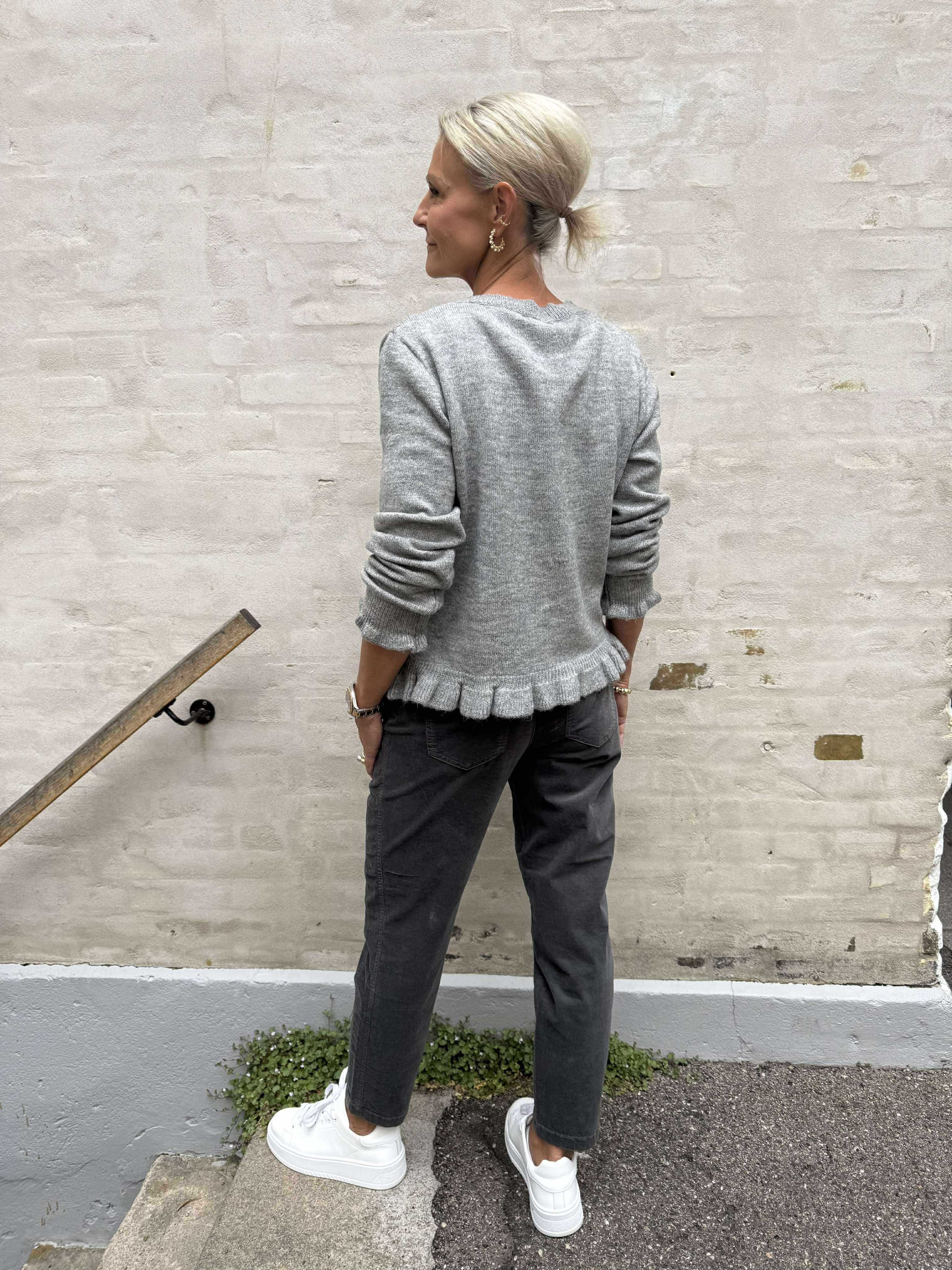 LETTY FRILL CARDIGAN - Light Grey Melange