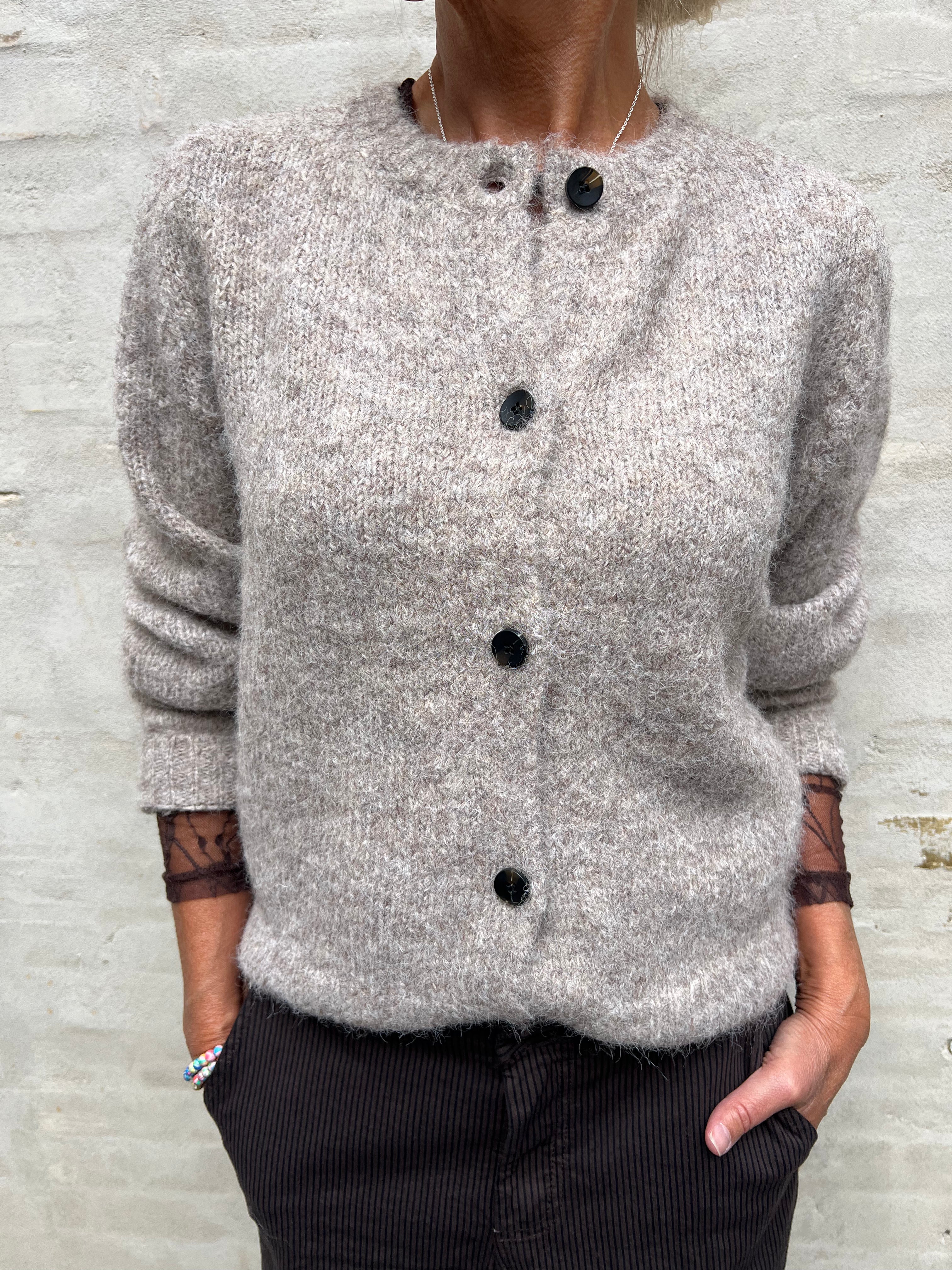 NOVAH BUTTON CARDIGAN - Fossil/Melange