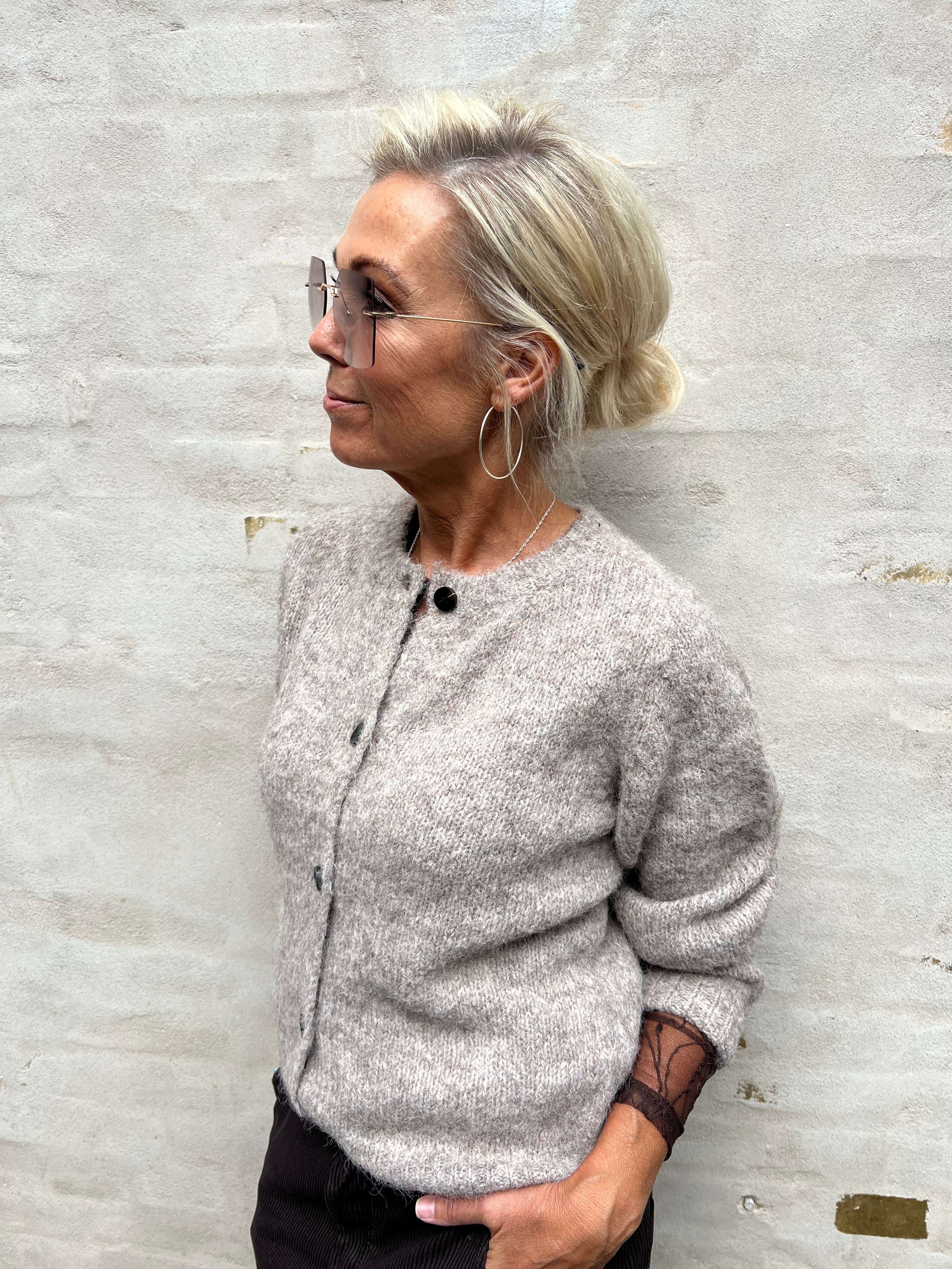 NOVAH BUTTON CARDIGAN - Fossil/Melange