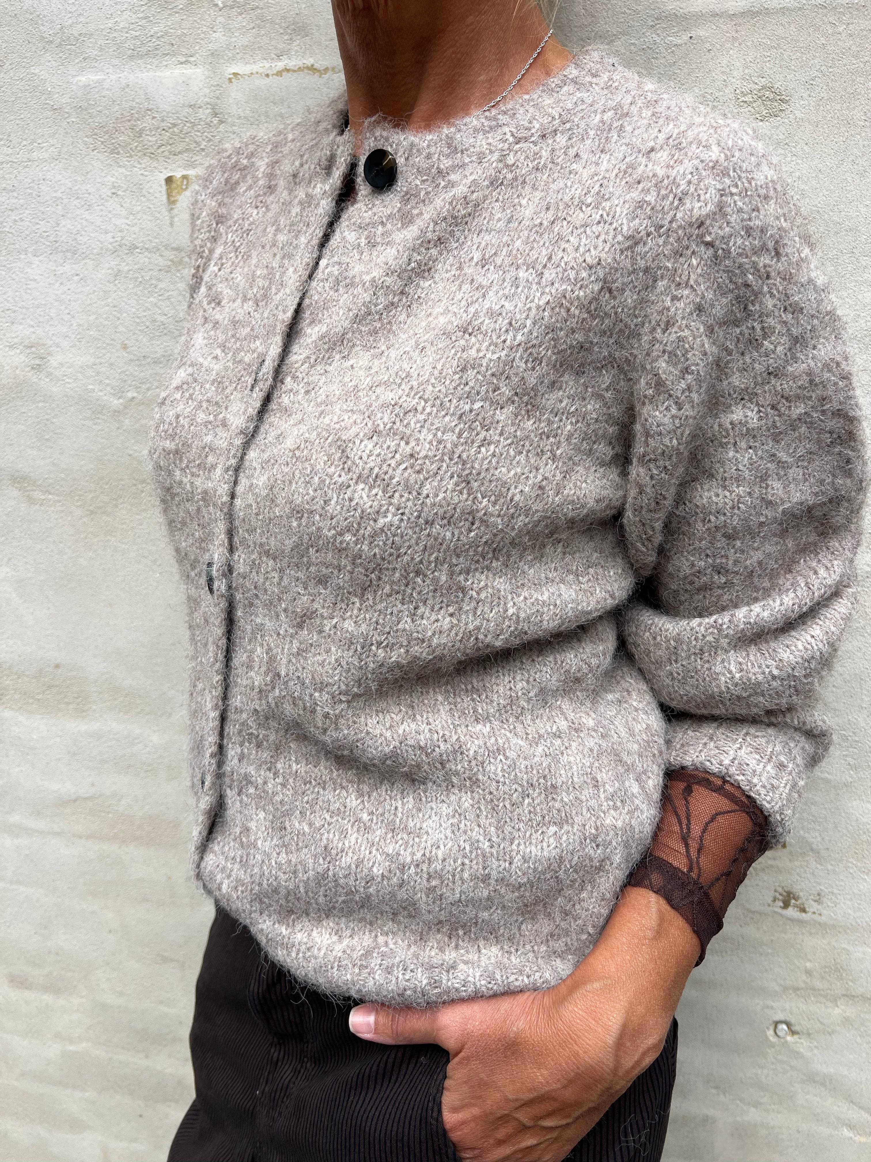 NOVAH BUTTON CARDIGAN - Fossil/Melange