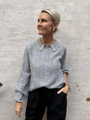 APRIL LIFE PEARL COLLAR PULL - Medium Grey Melange WHITE PEARLS