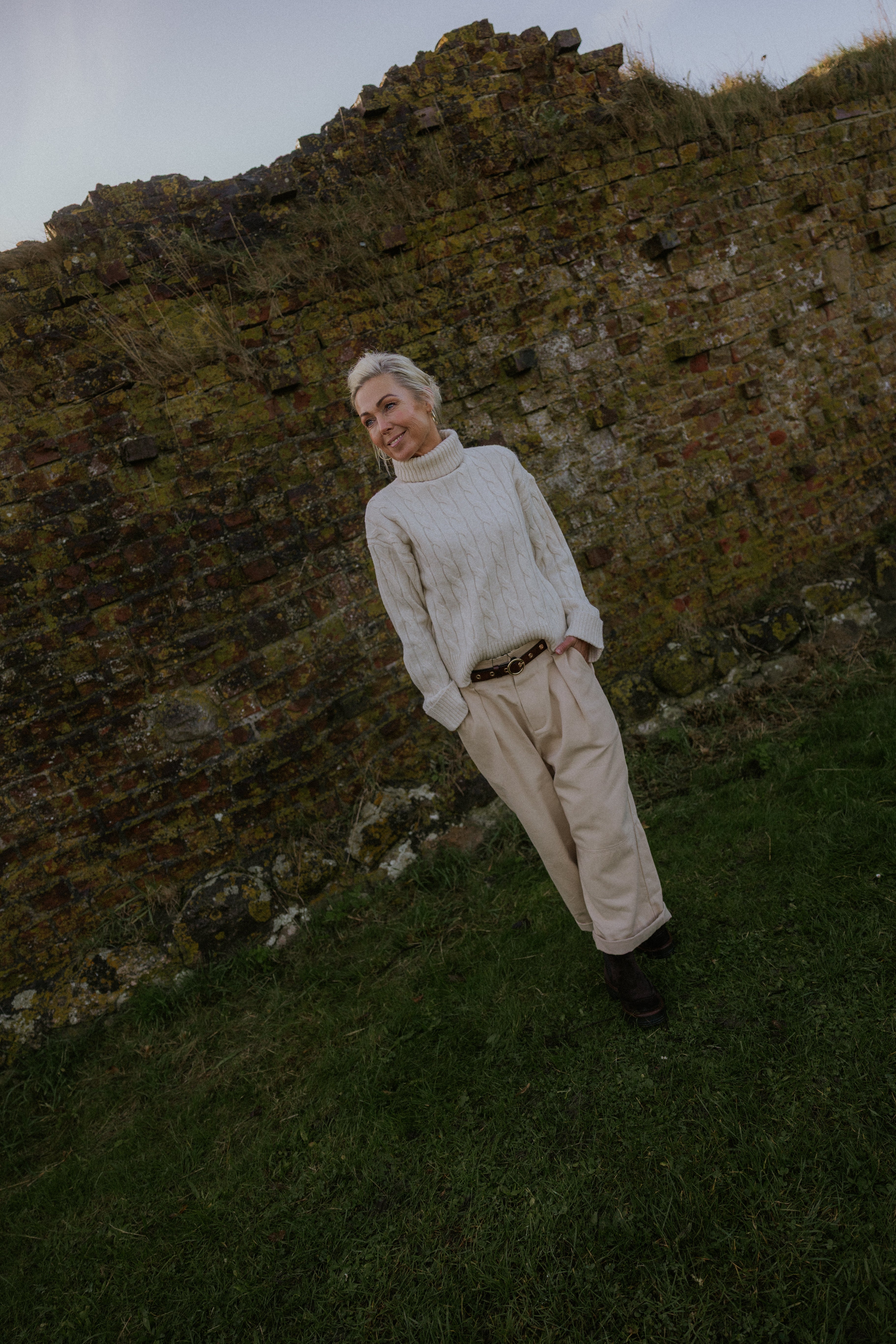 MAY HIGH ROLL NECK KNIT - Birch melange birch