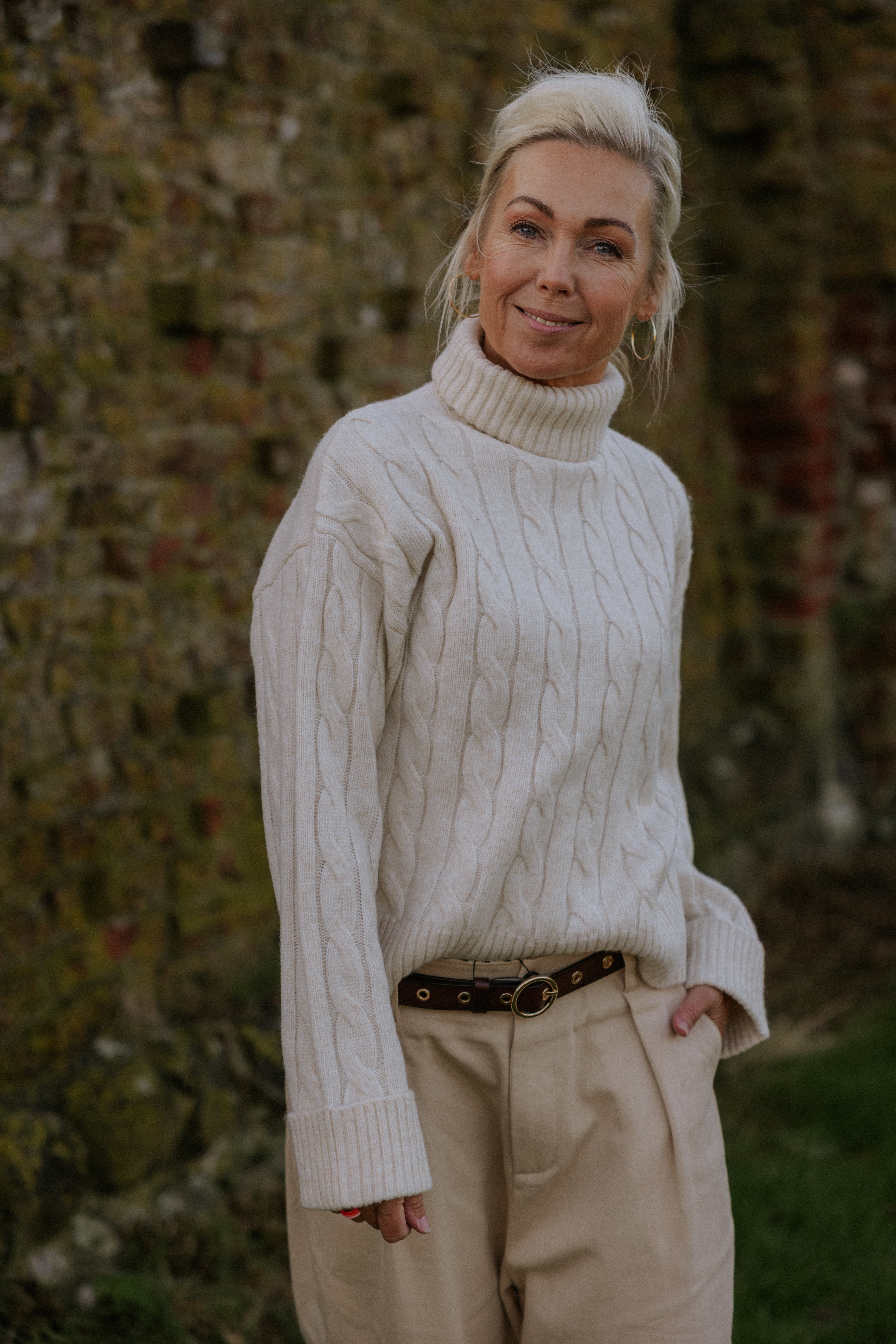 MAY HIGH ROLL NECK KNIT - Birch melange birch