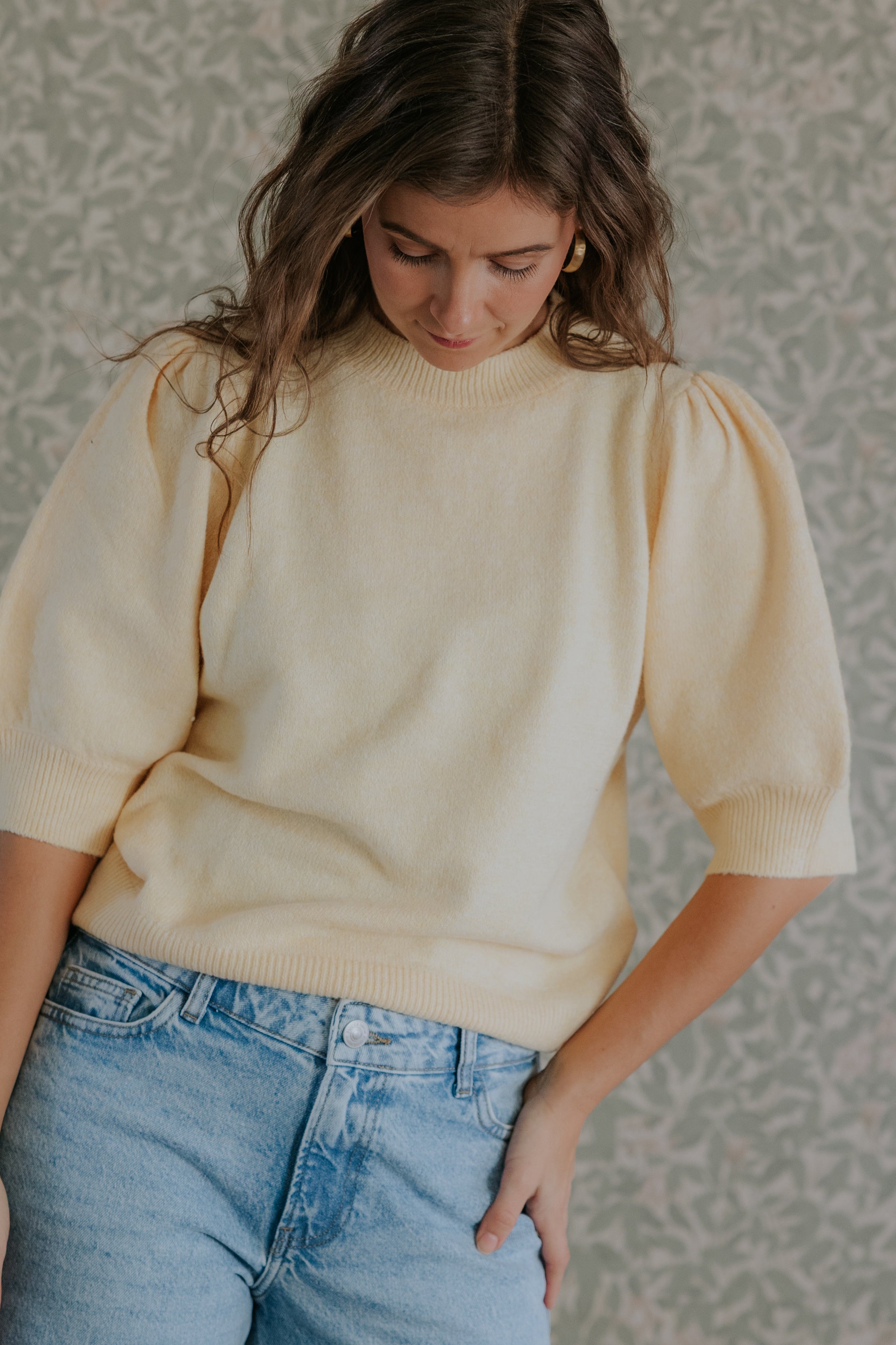 DOFFY O-HALS TRÖJA - Golden Haze WHITE MELANGE