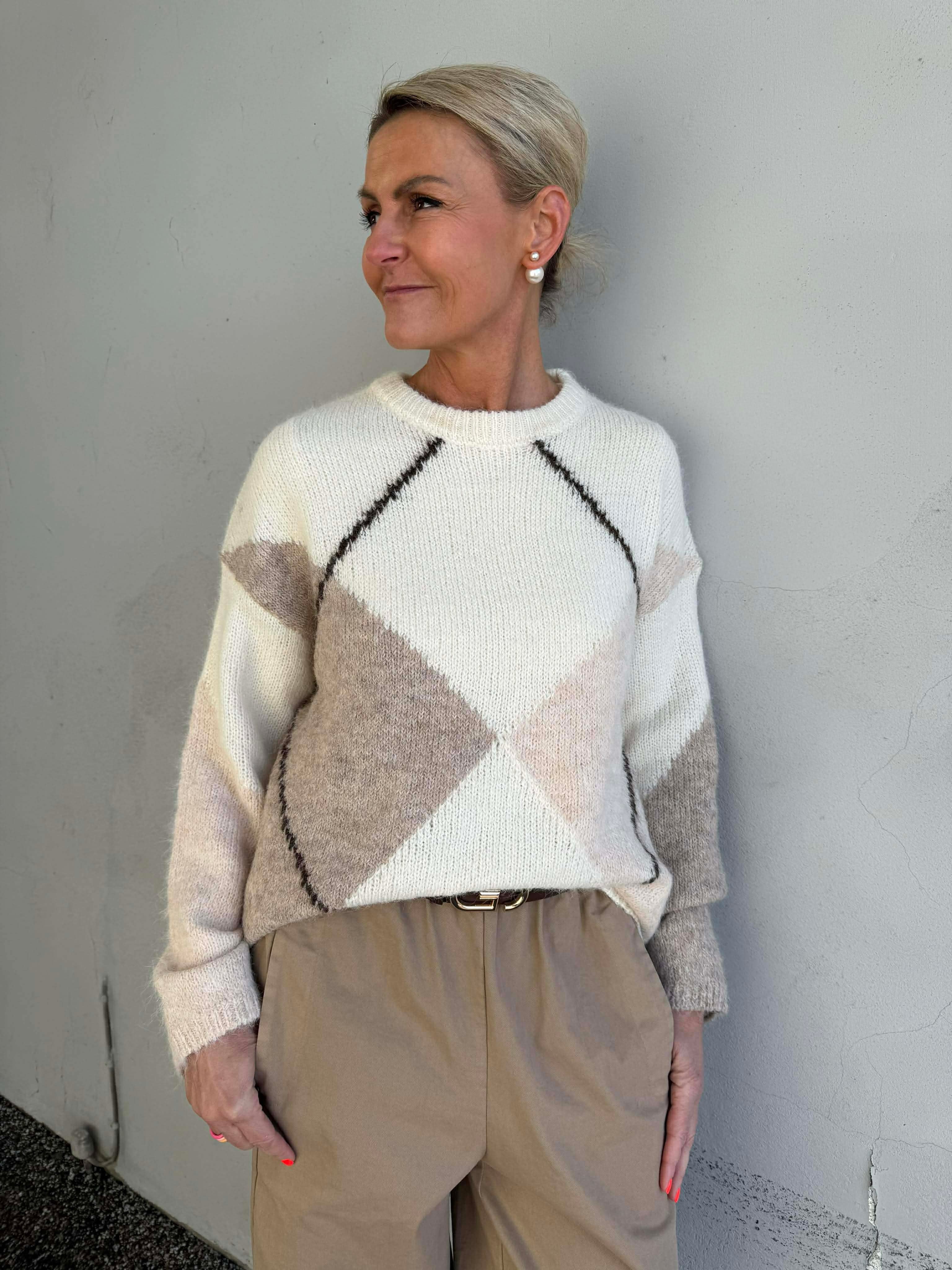 Inga Check Fluff Knit Bluuse - Kräm