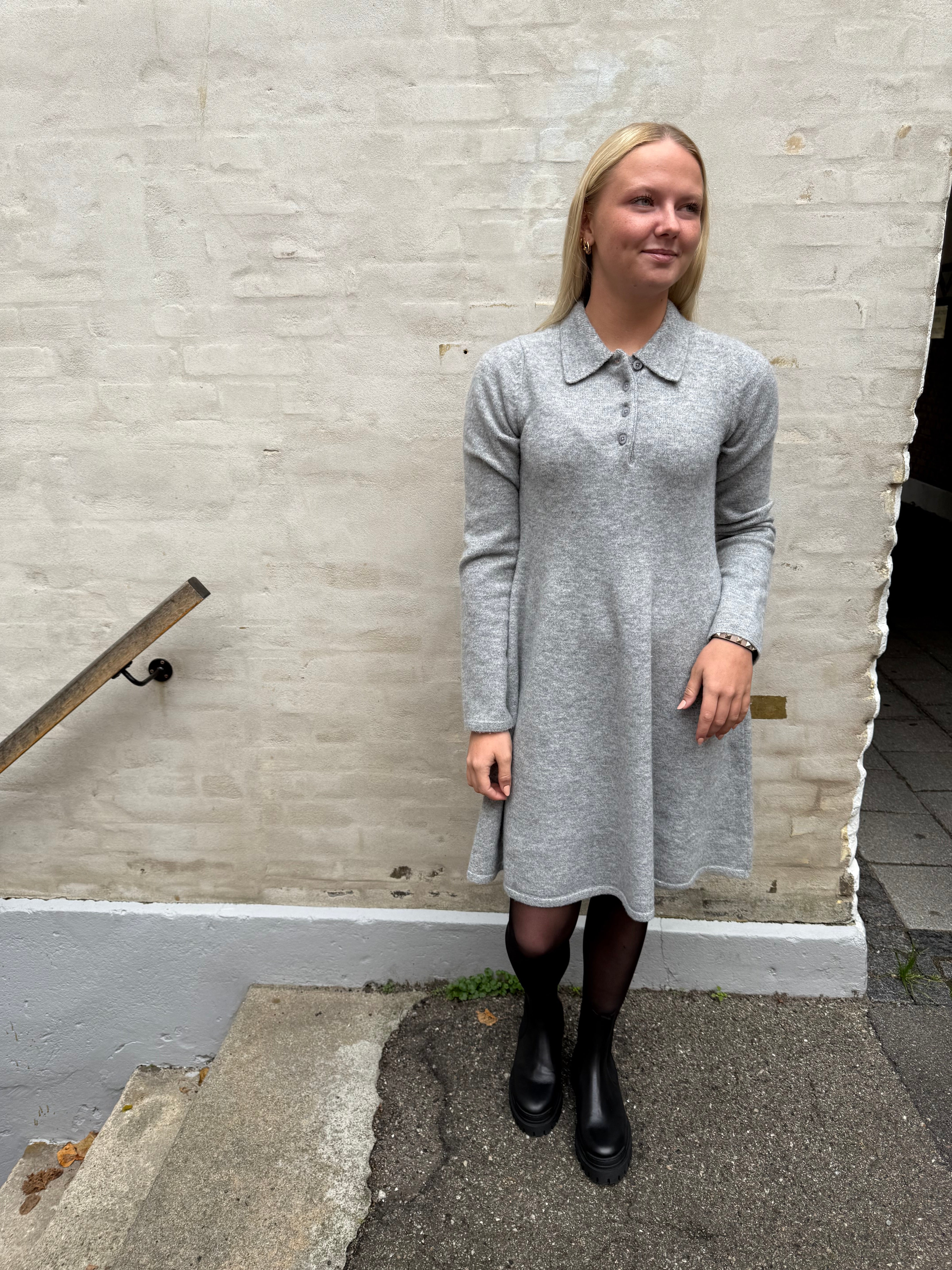 Rosemary Life L/S Collar Dress - Light Grey Melange