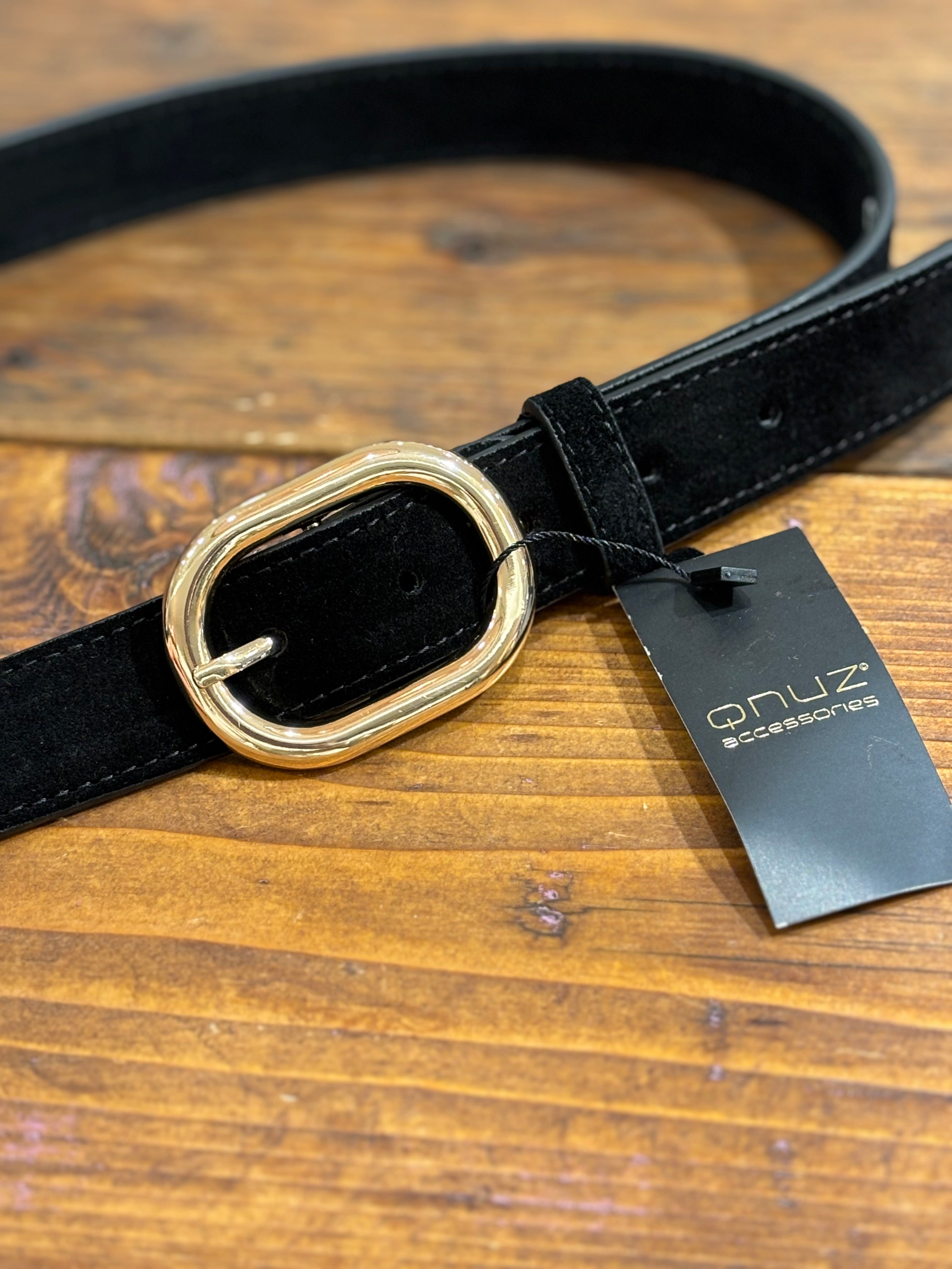 Suede Leather Belt - Black/Gold