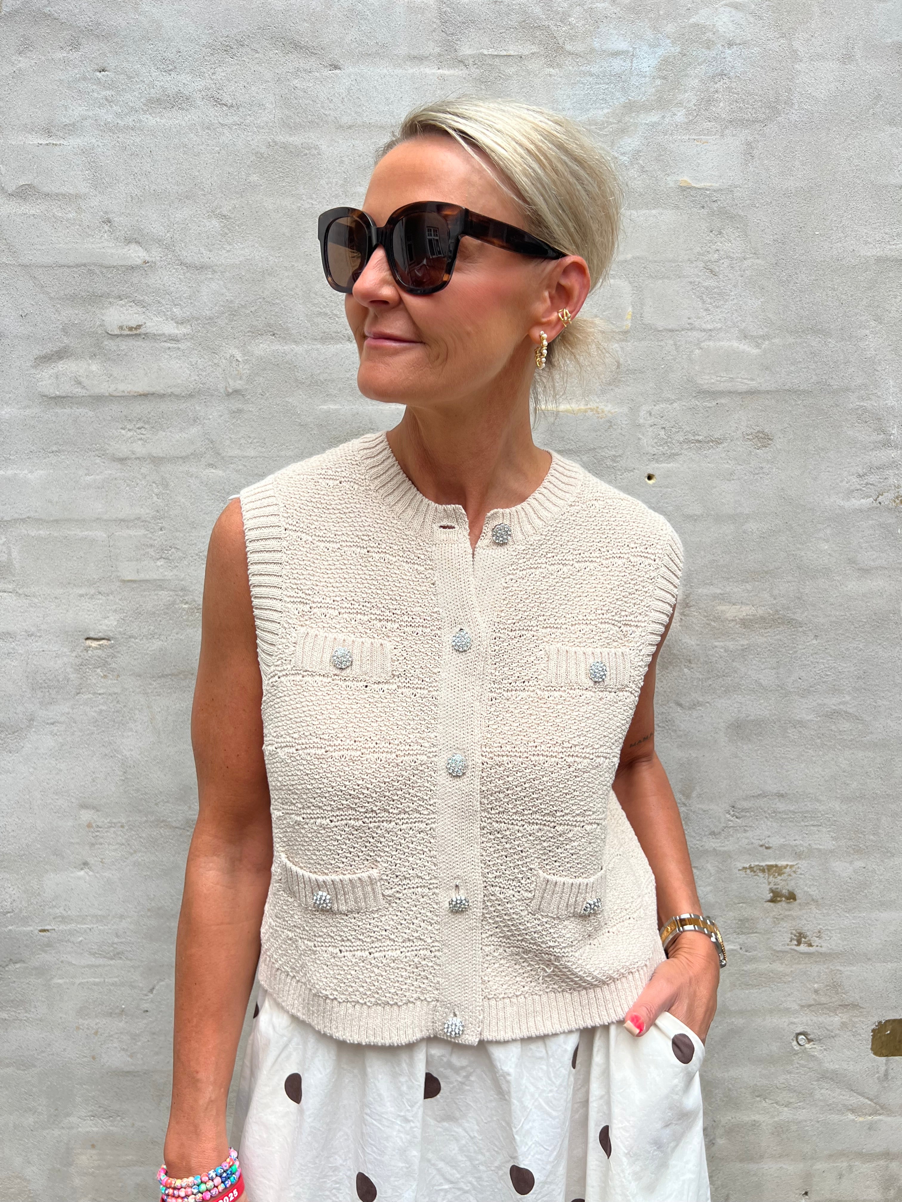 Jena SL O-neck knit vest silver lining