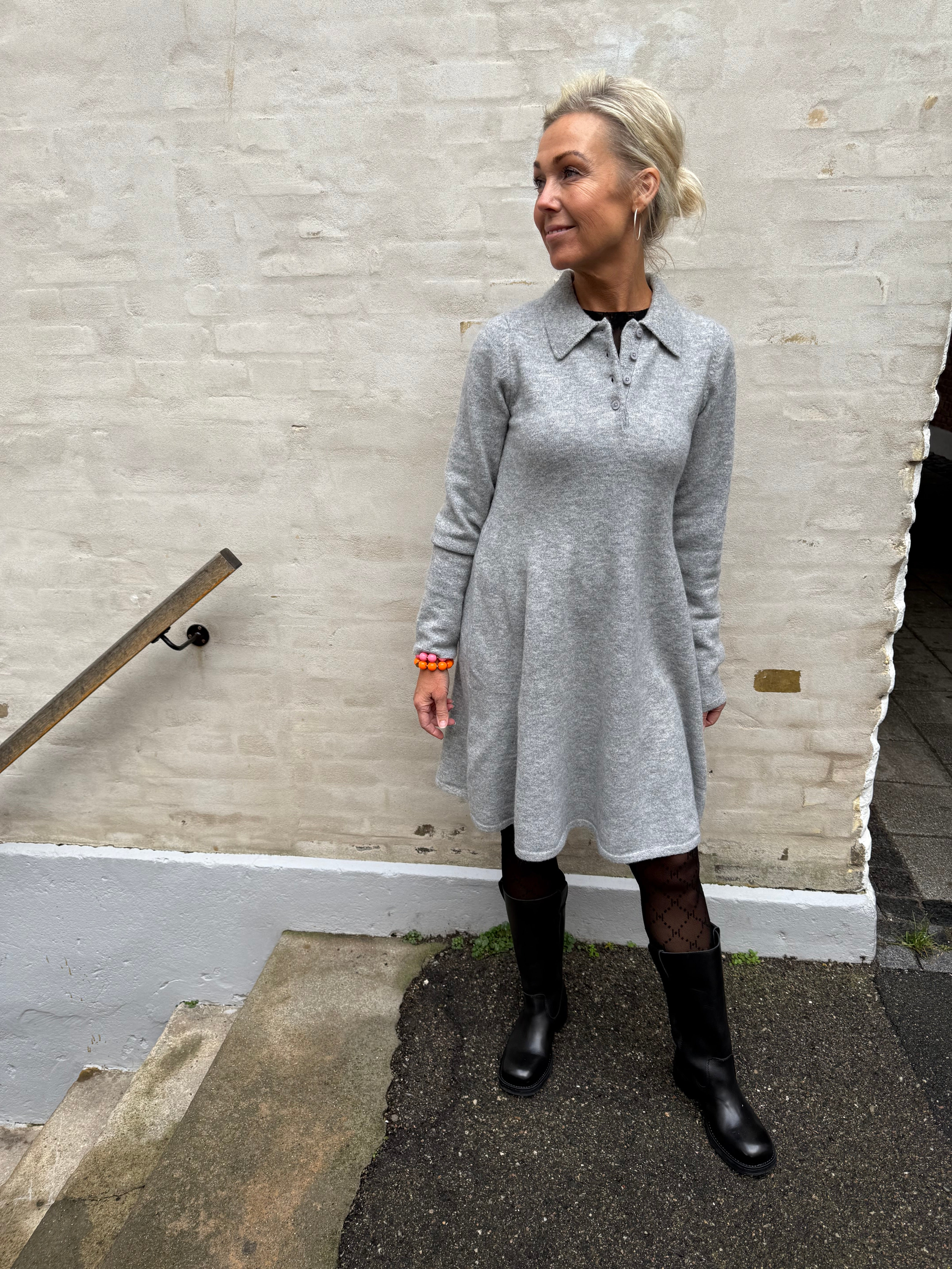 Rosemary Life L/S Collar Dress - Light Grey Melange