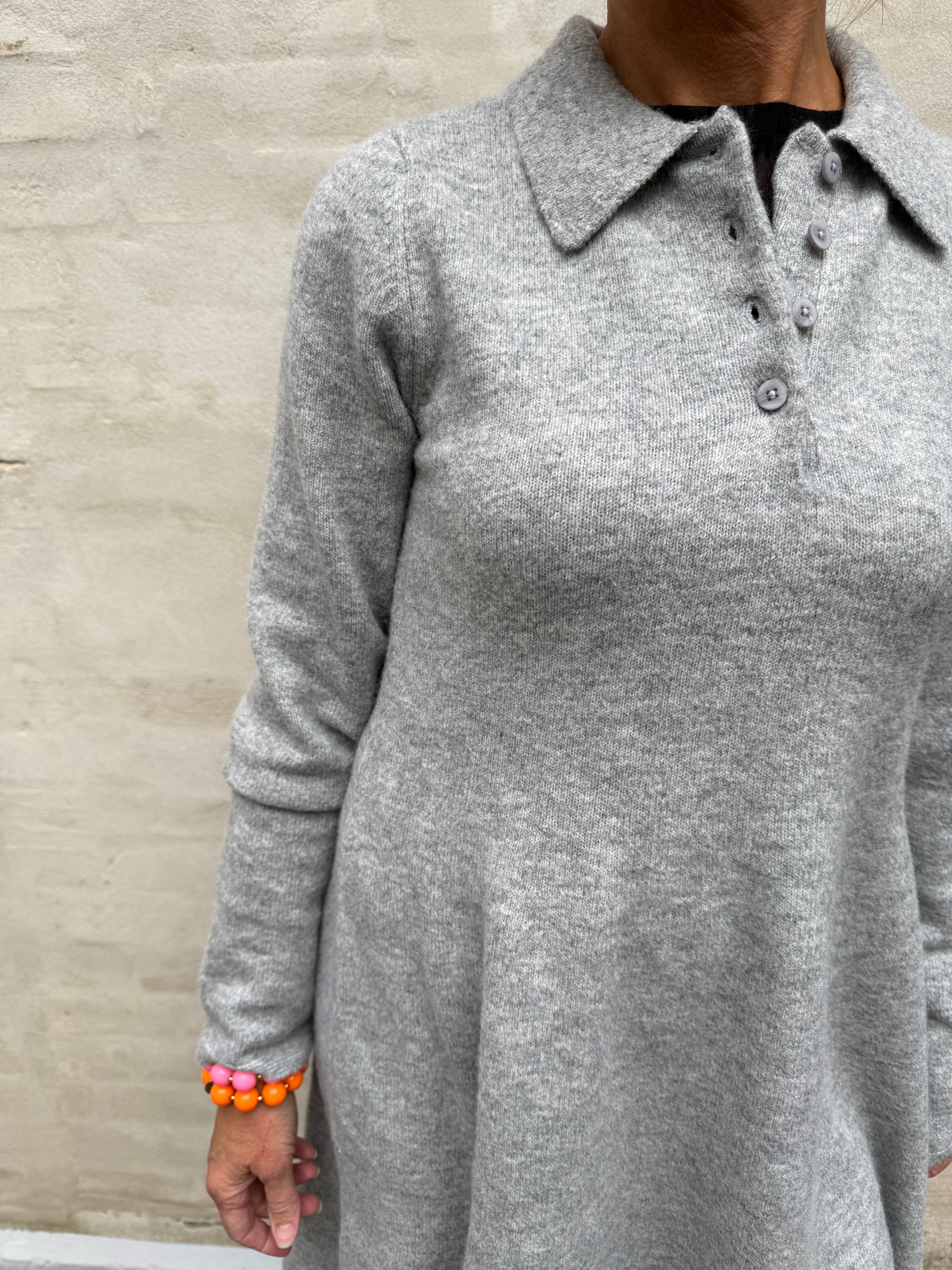 Rosemary Life L/S Collar Dress - Light Grey Melange