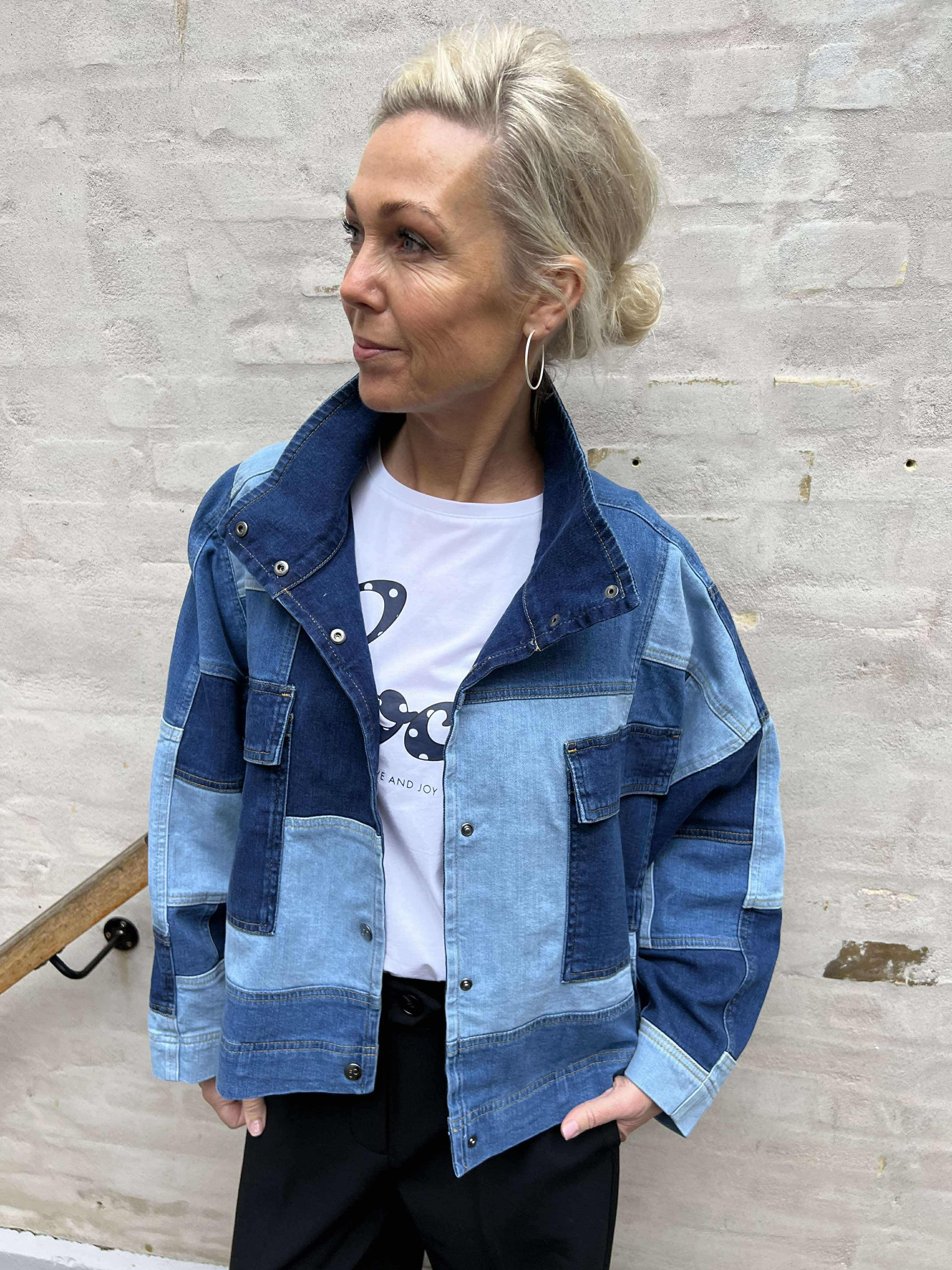 Patch denim box jacket denim blue