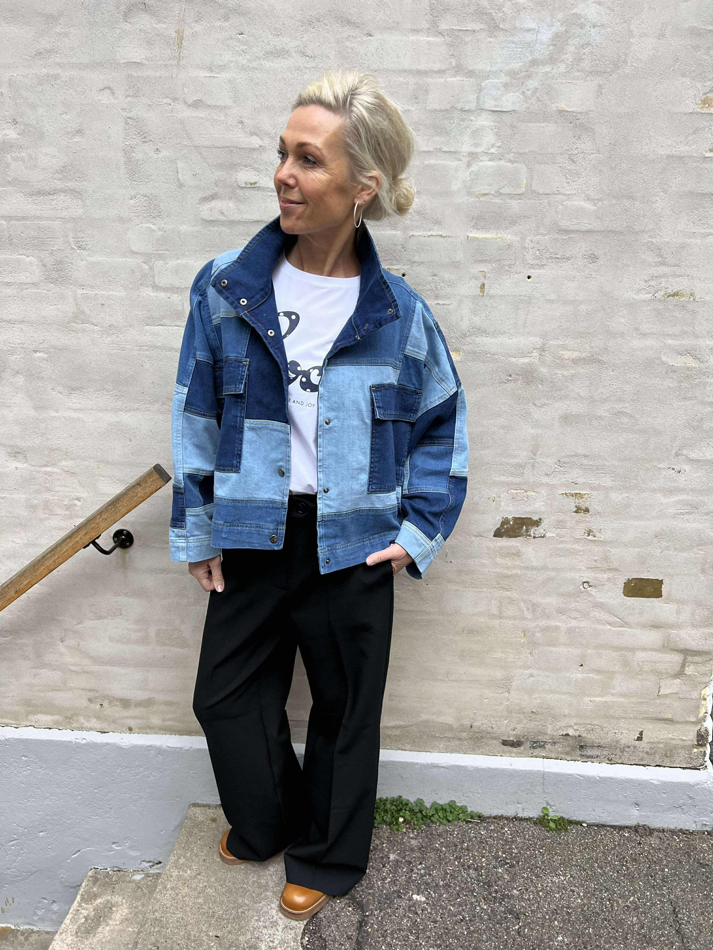 Patch denim box jacket denim blue