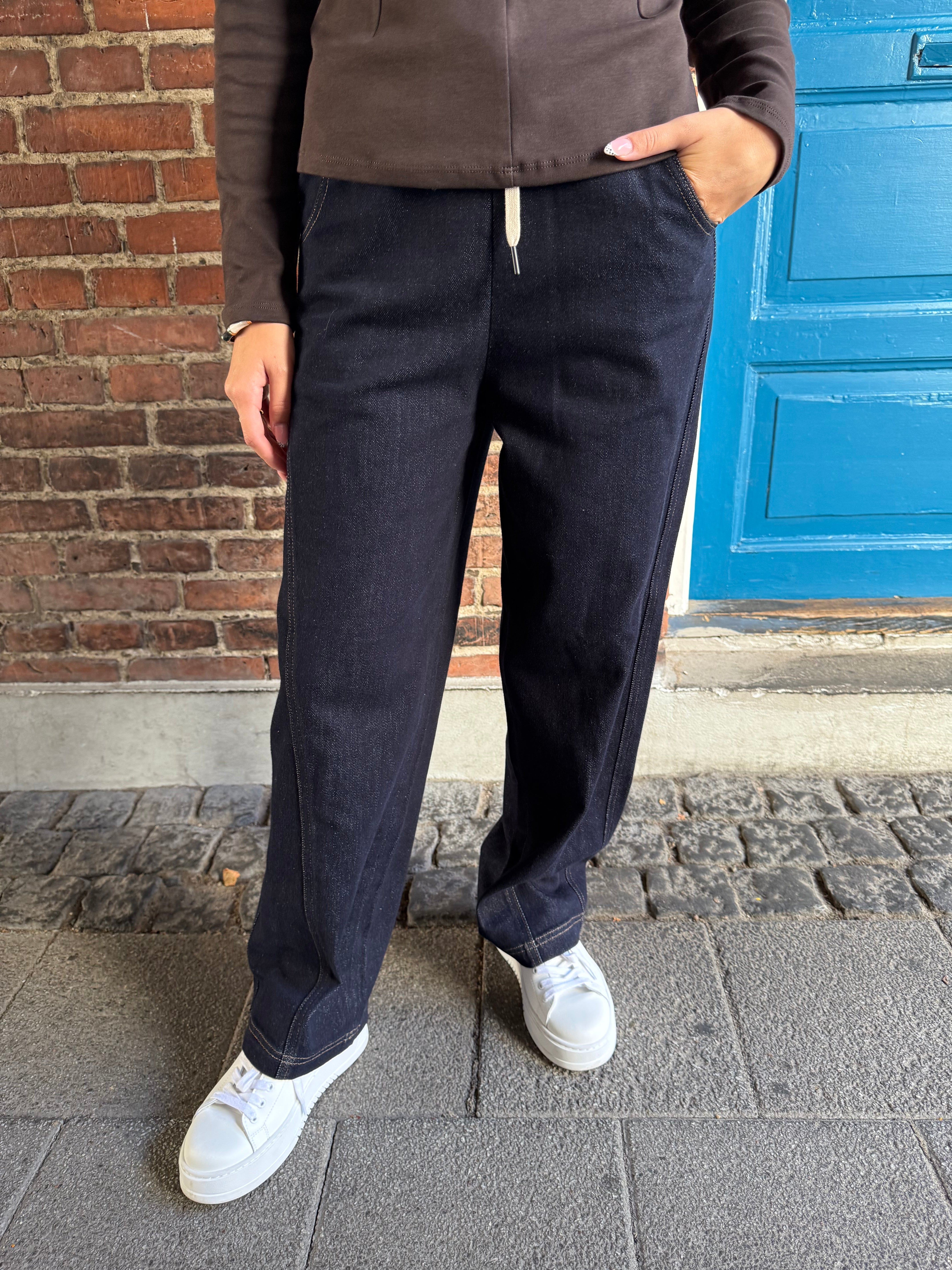CAMILLA DENIM LOOSE PANTS - Dark Blue Denim