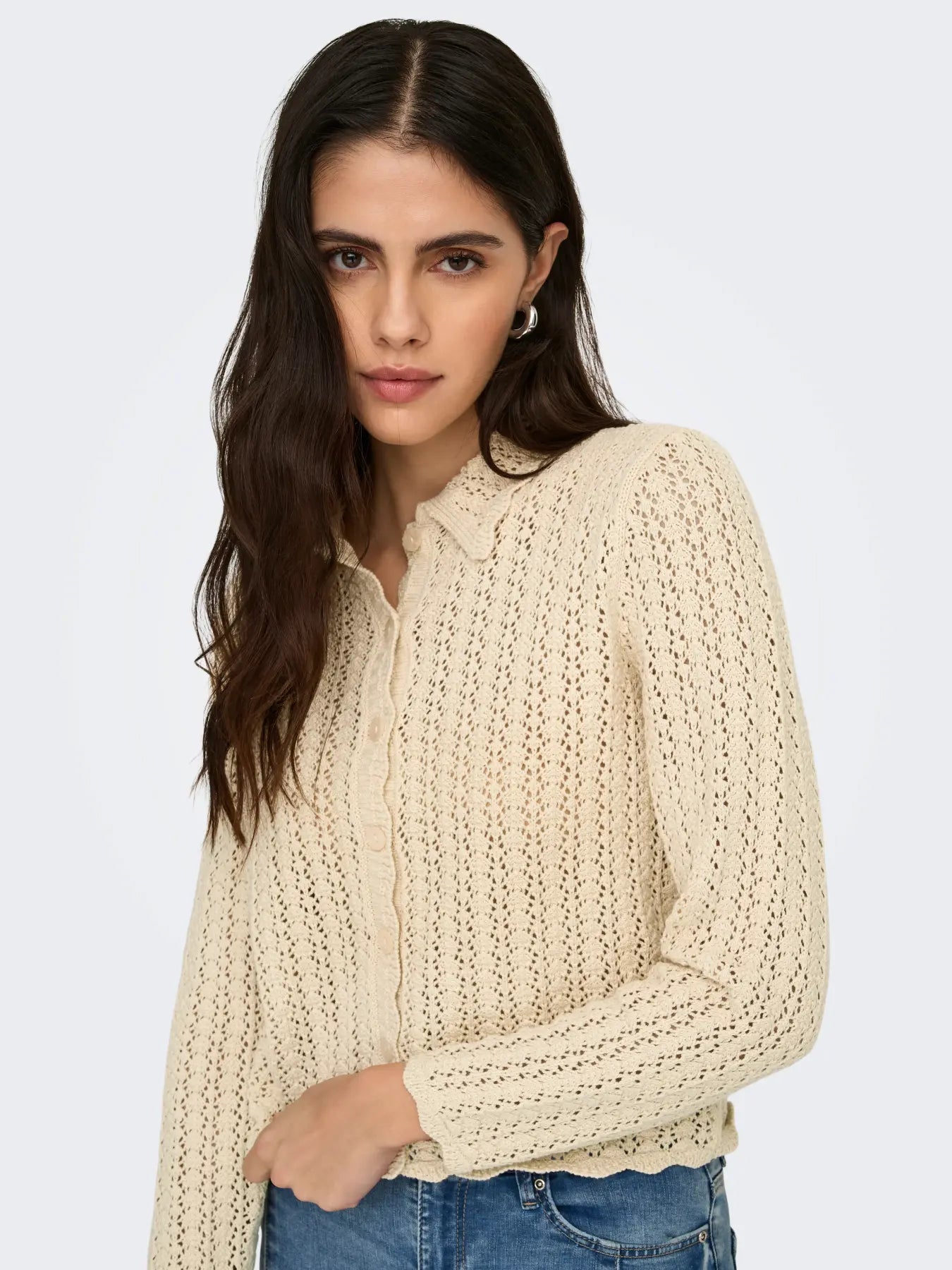 Camil L/S Collar Cardigan - Birch