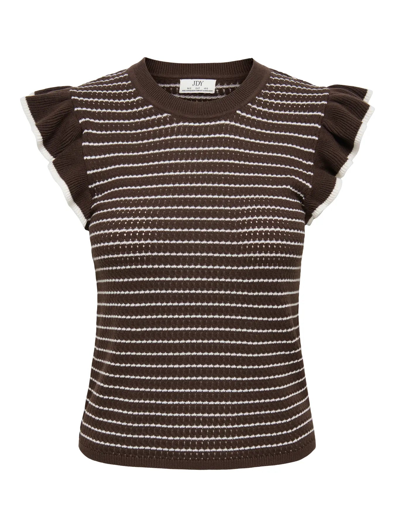 CARICE S/L FRILL PULLOVER - Chocolate Brown/W. CLOUD DANCER