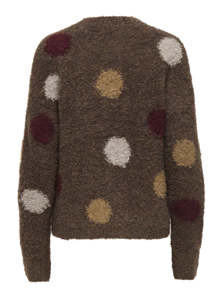 DOTTIE LS O-NECK DOT PULLOVER - Bison RUM RAISIN