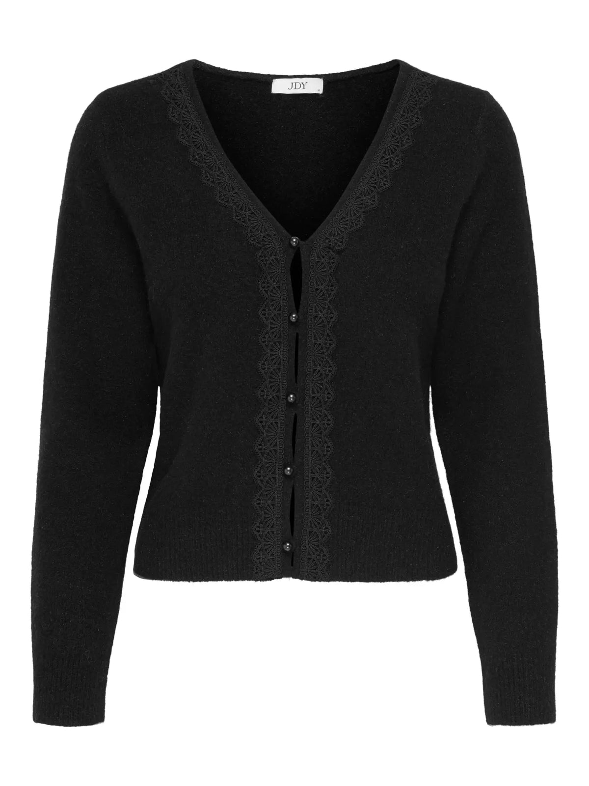FRANCIE L/S V-NECK CARDIGAN - Black W. PEARL BUTTON