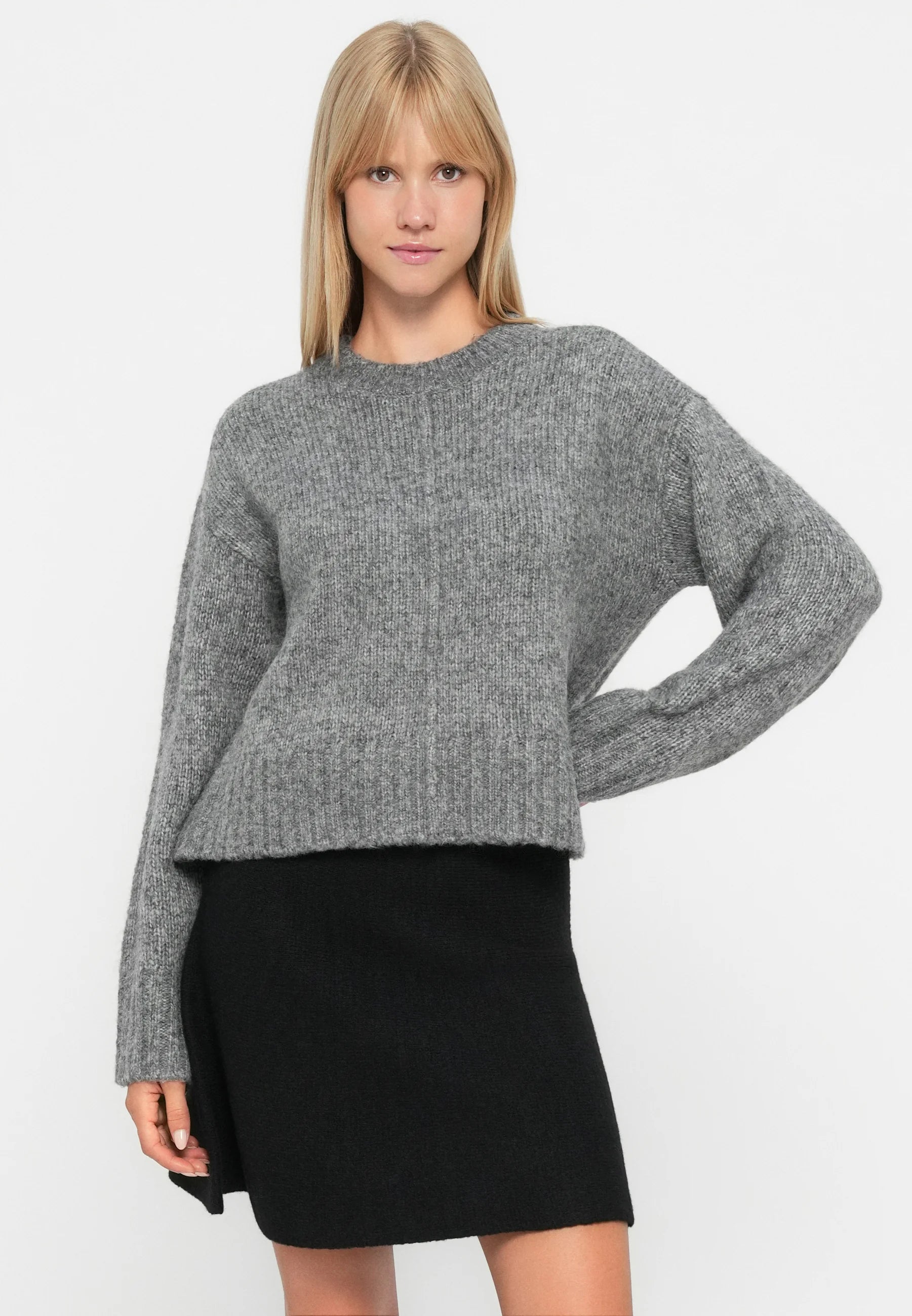 MALONE L/S O-NECK PULLOVER - Medium Grey Melange