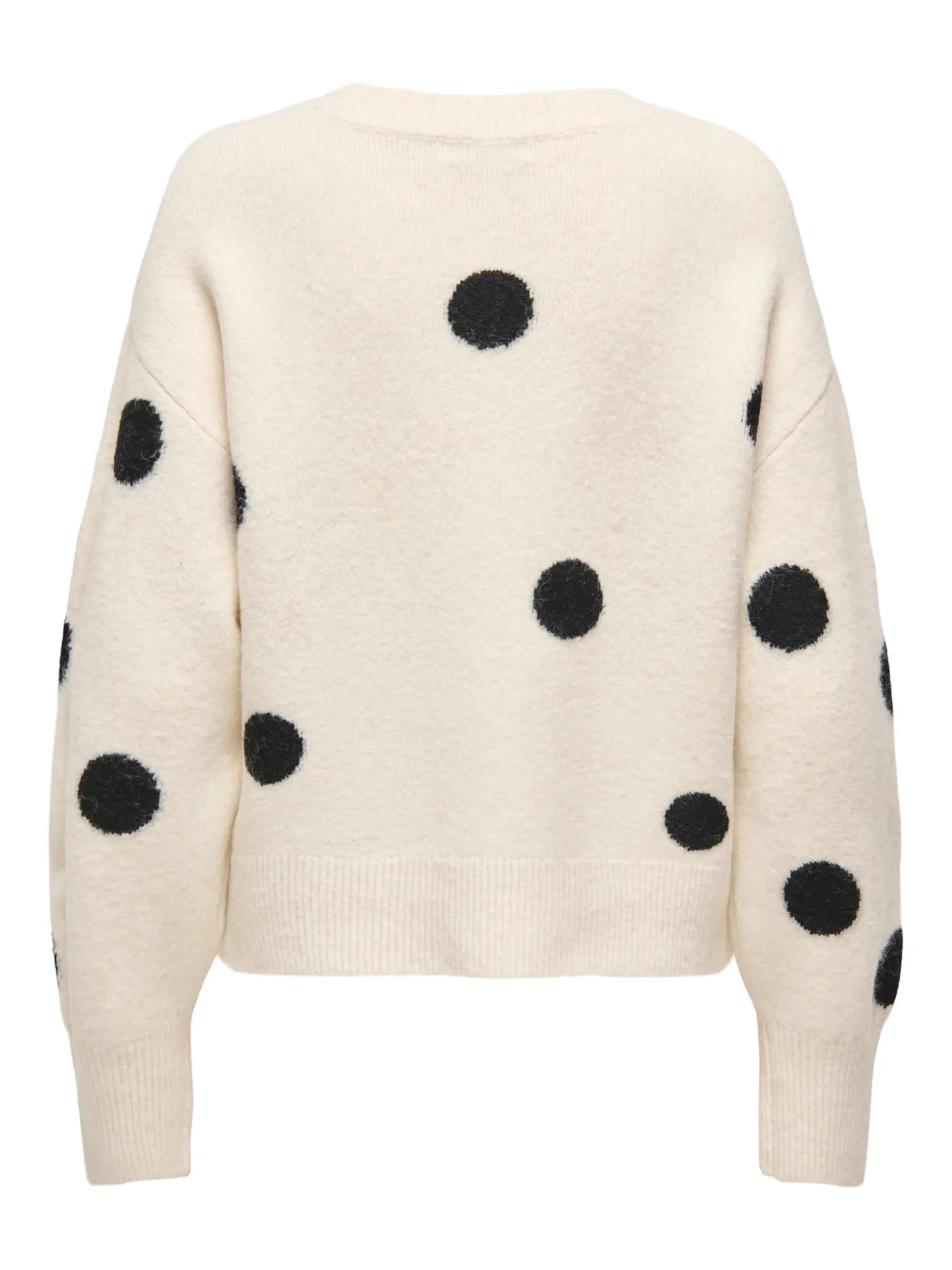 MONICA LIFE LS O-NECK DOT PULL - Cloud Dancer BLACK DOTS NORTH