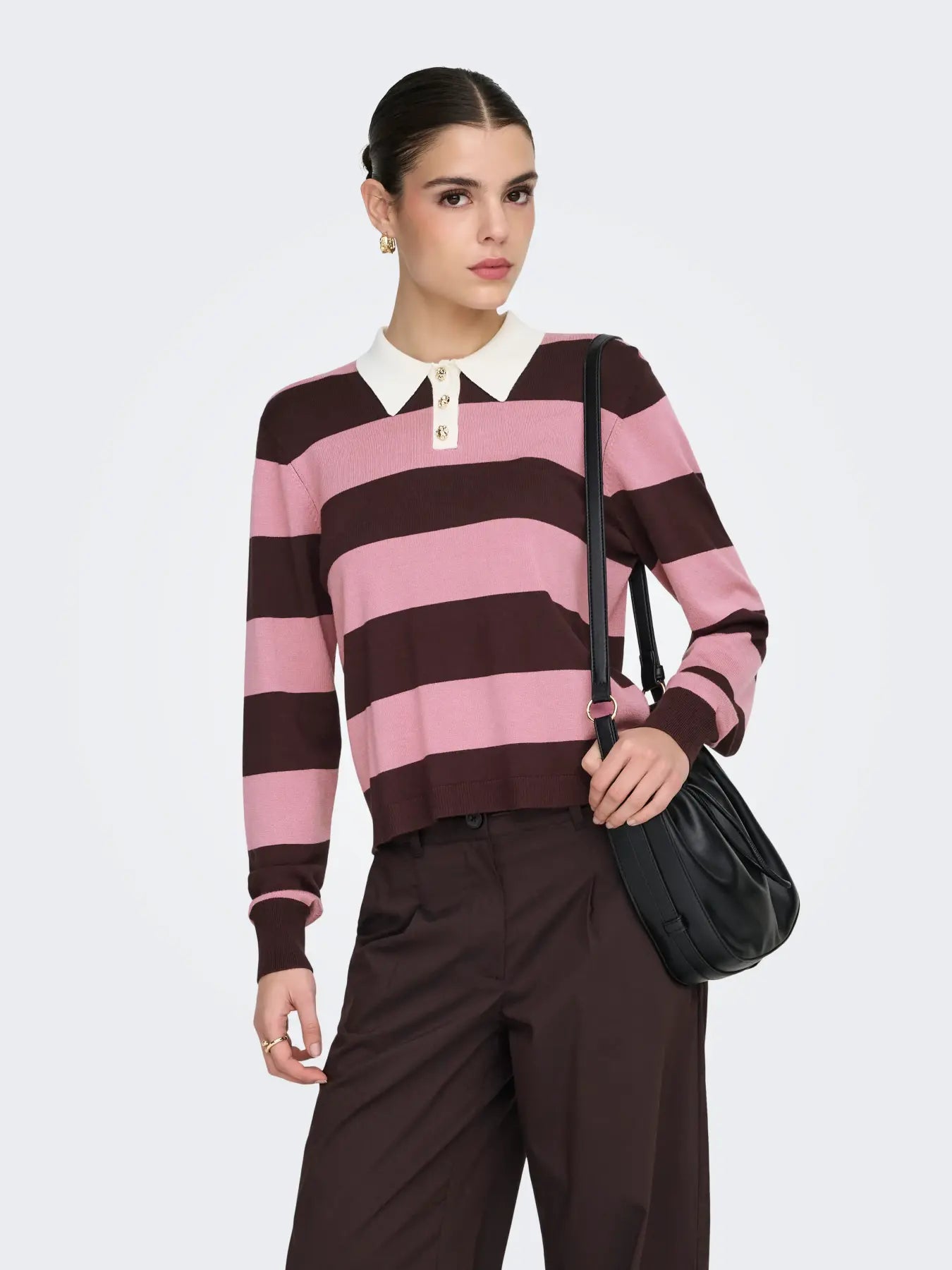 NAIMA LS POLO PULLOVER - Chicory Coffee W. lilas
