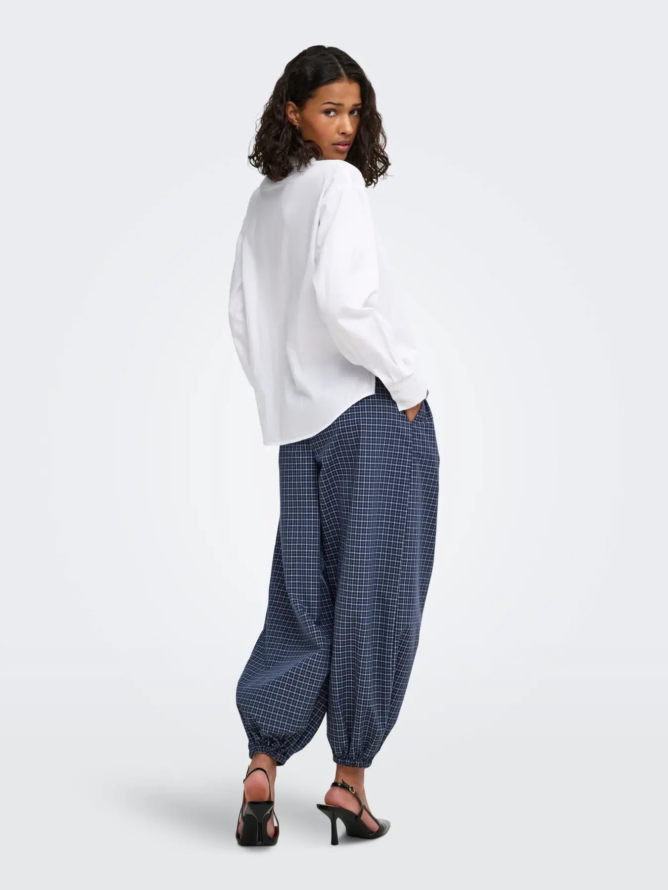 PEGGY MW CHECK LOOSE PANT - Navy Blazer/CLOUD DANCER