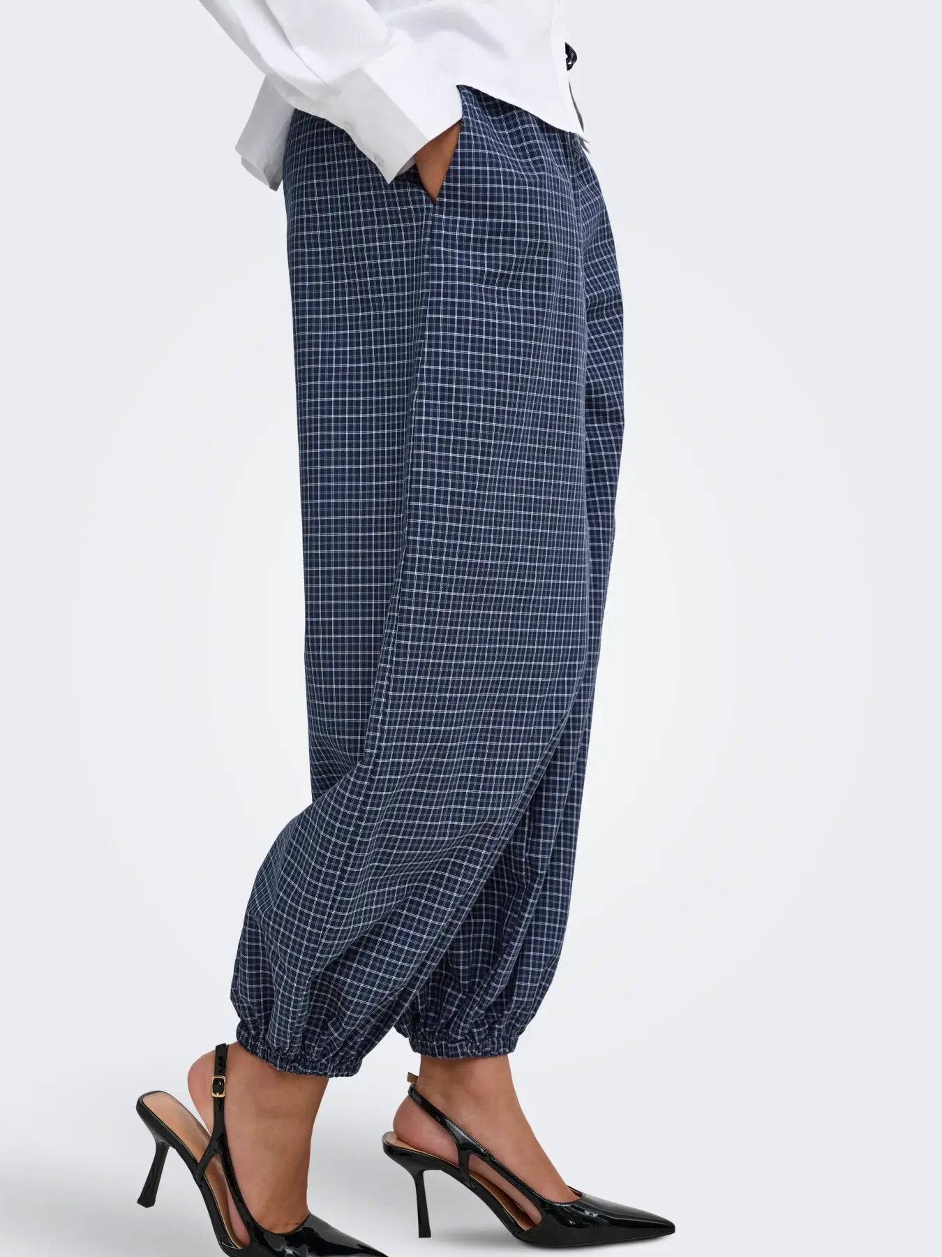 PEGGY MW CHECK LOOSE PANT - Navy Blazer/CLOUD DANCER