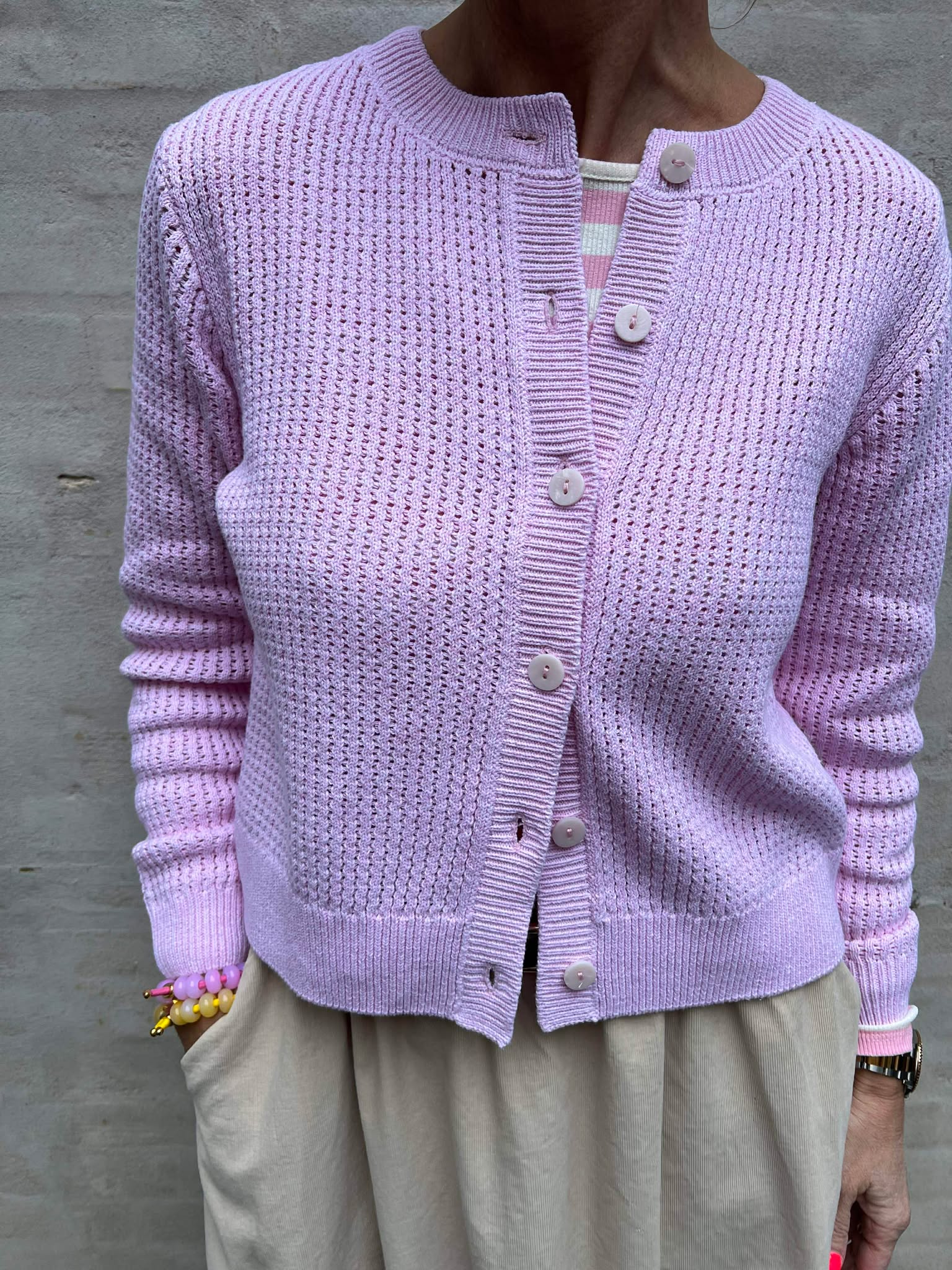SERENA LIFE O-NECK CARDIGAN - Chalk Pink