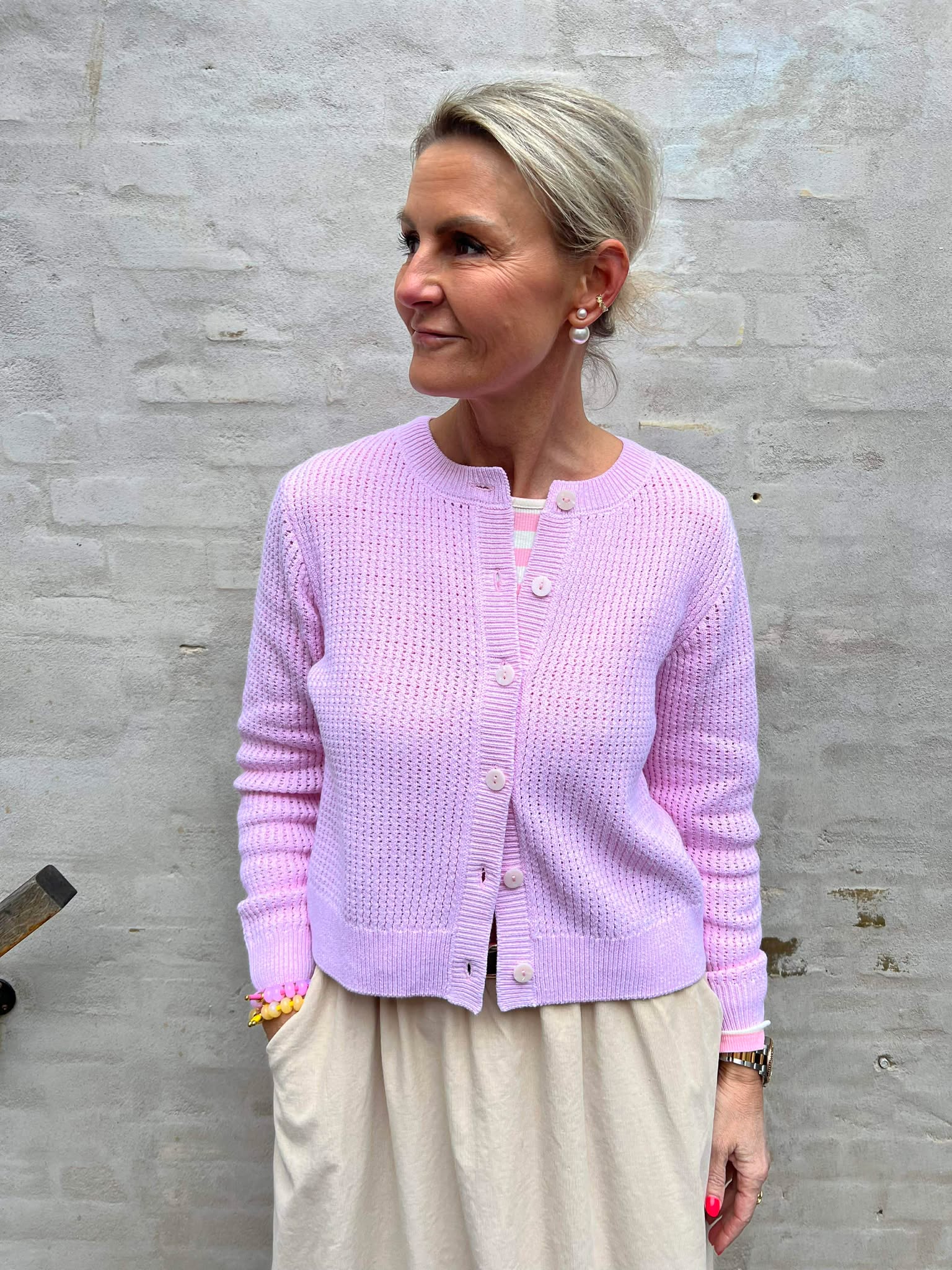 SERENA LIFE O-NECK CARDIGAN - Chalk Pink