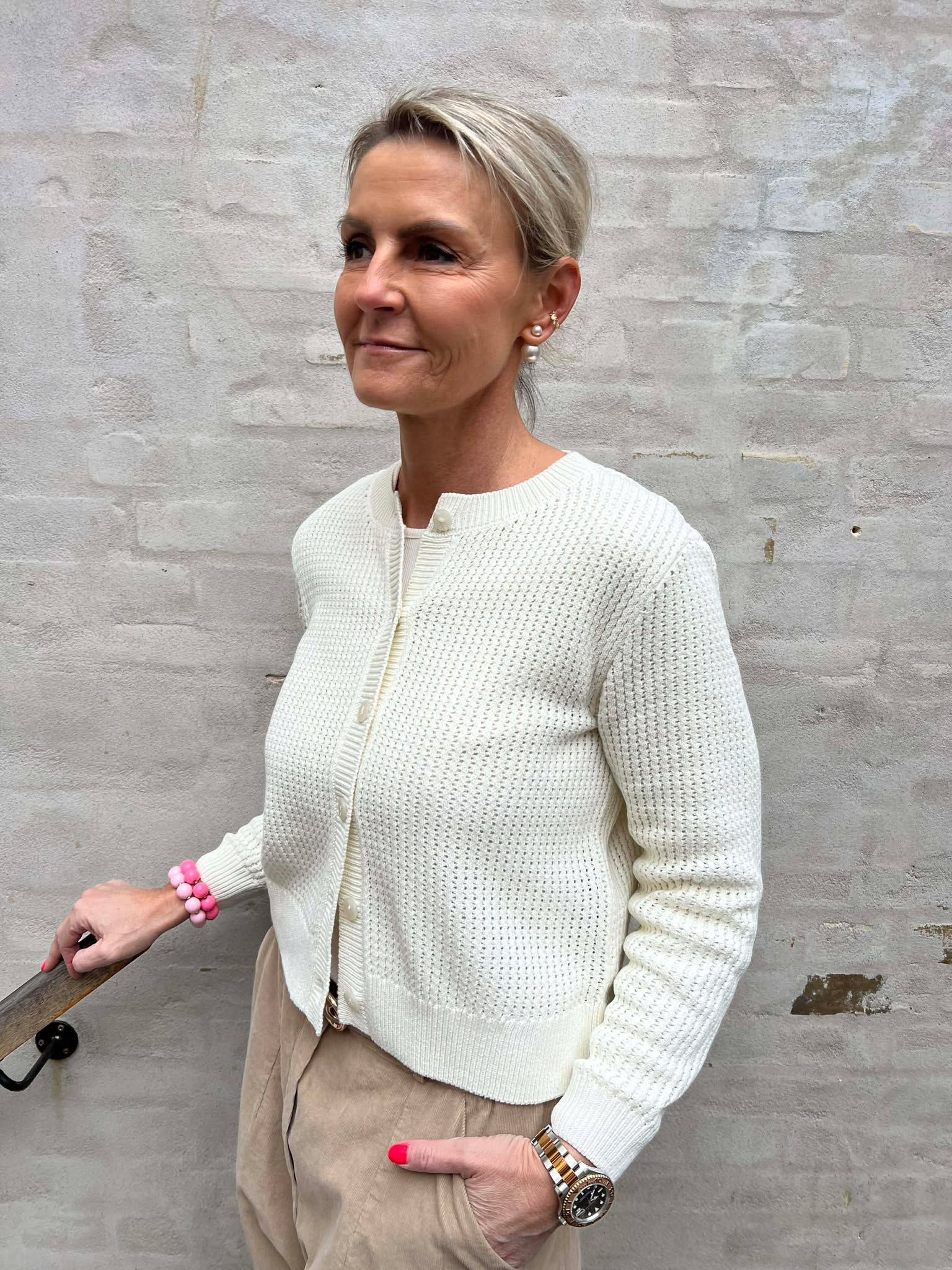 SERENA LIFE O-NECK CARDIGAN - Cloud Dancer