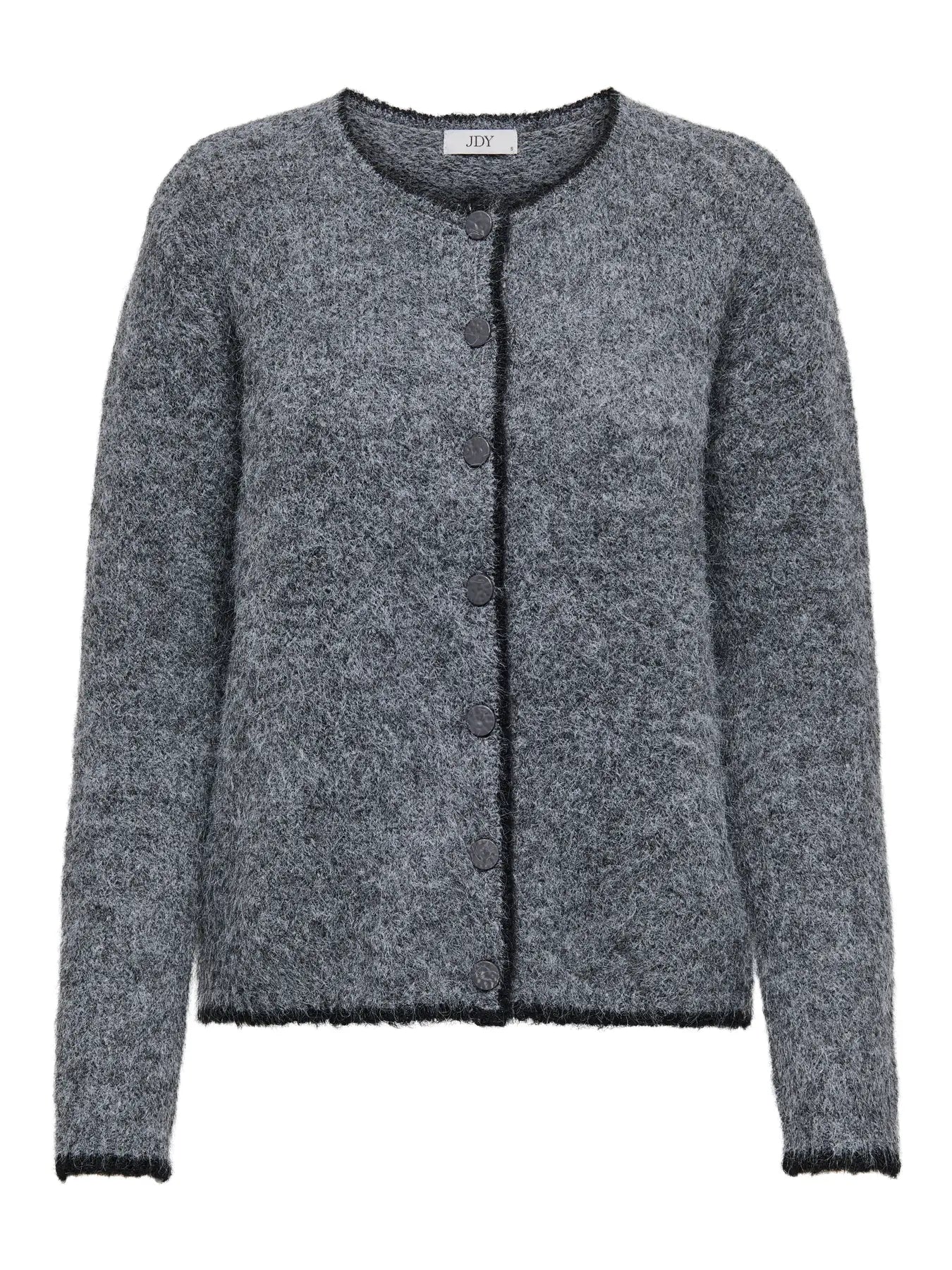 ZOEY LIFE L/S O-NECK CARDIGAN - Dark Grey Melange W. BLACK BINDER