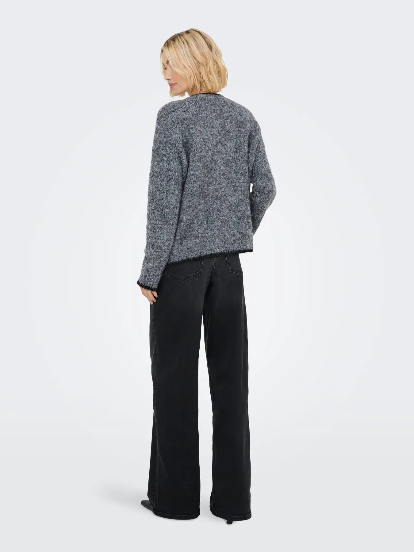 ZOEY LIFE L/S O-NECK CARDIGAN - Dark Grey Melange W. BLACK BINDER