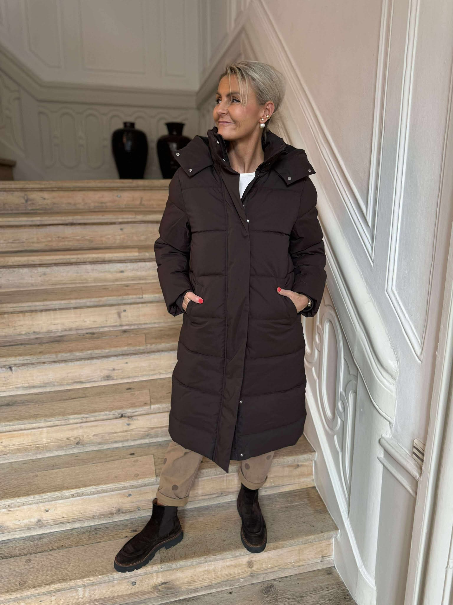 PREORDER-MAJA LONG PADDED JACKET - Chocolate Torte