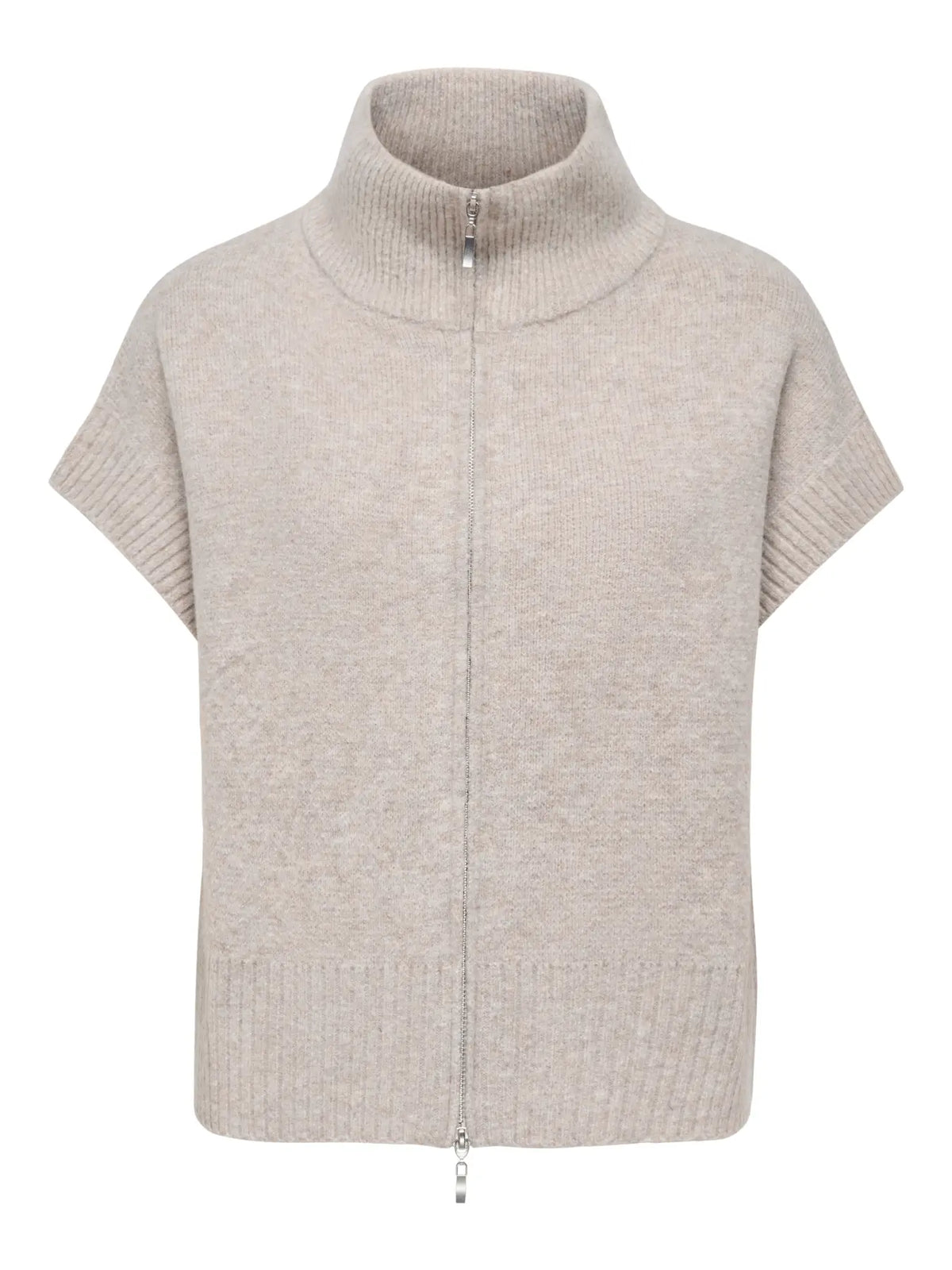 Lea S/L HN 2way Zip Vest Knt - Natural Melange