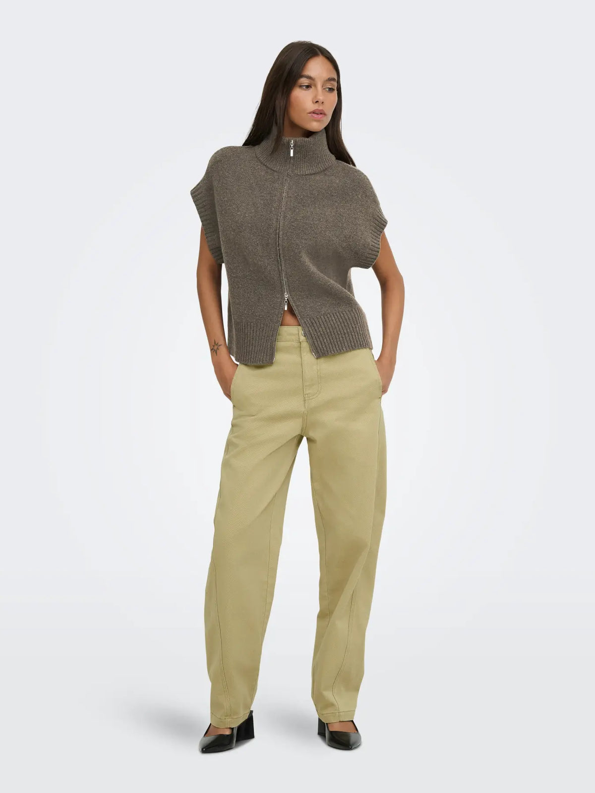 Lea S/L HN 2way Zip Vest Knt - Falcon Melange