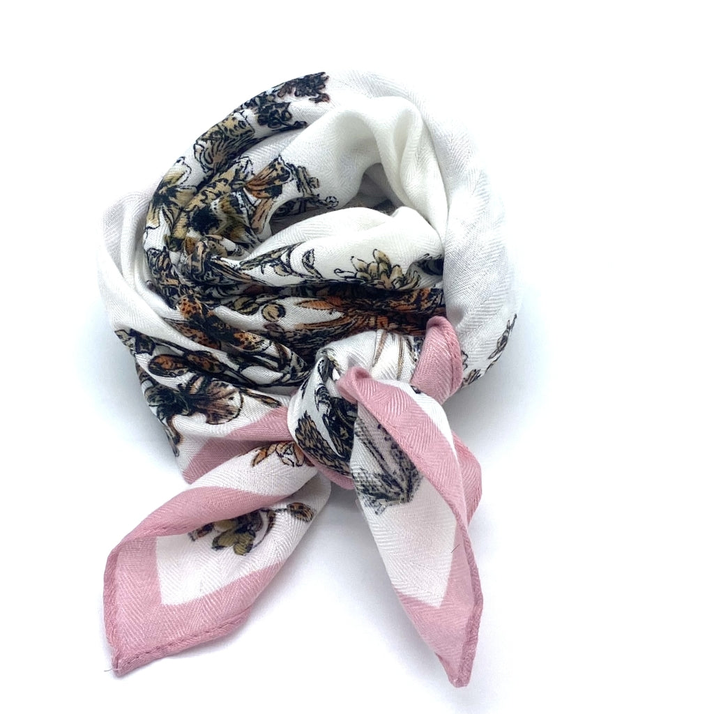 Small Flower Scarf - Printed Black/Pink
