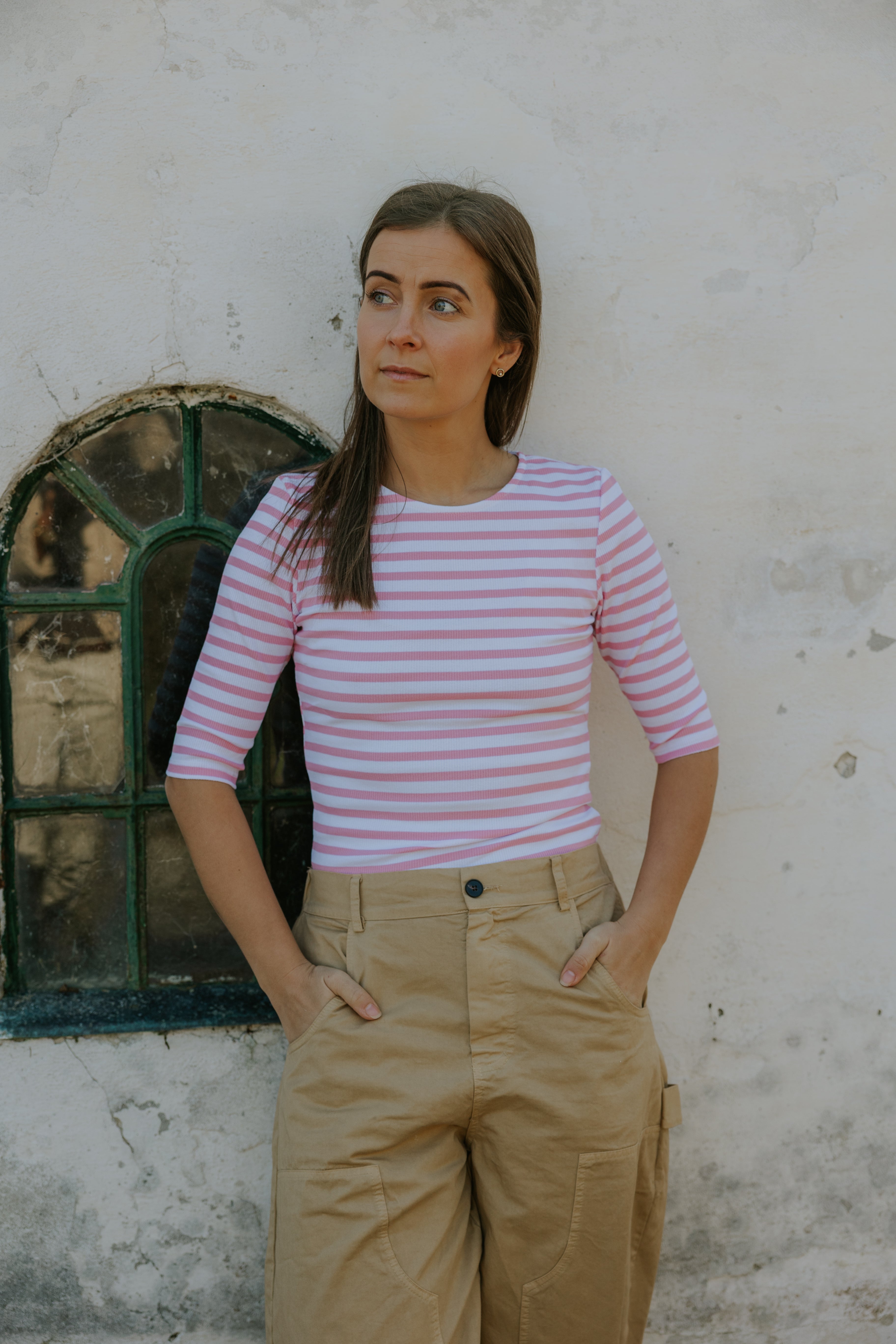 Everyday Stripes SS Blouse - White/Bubblegum