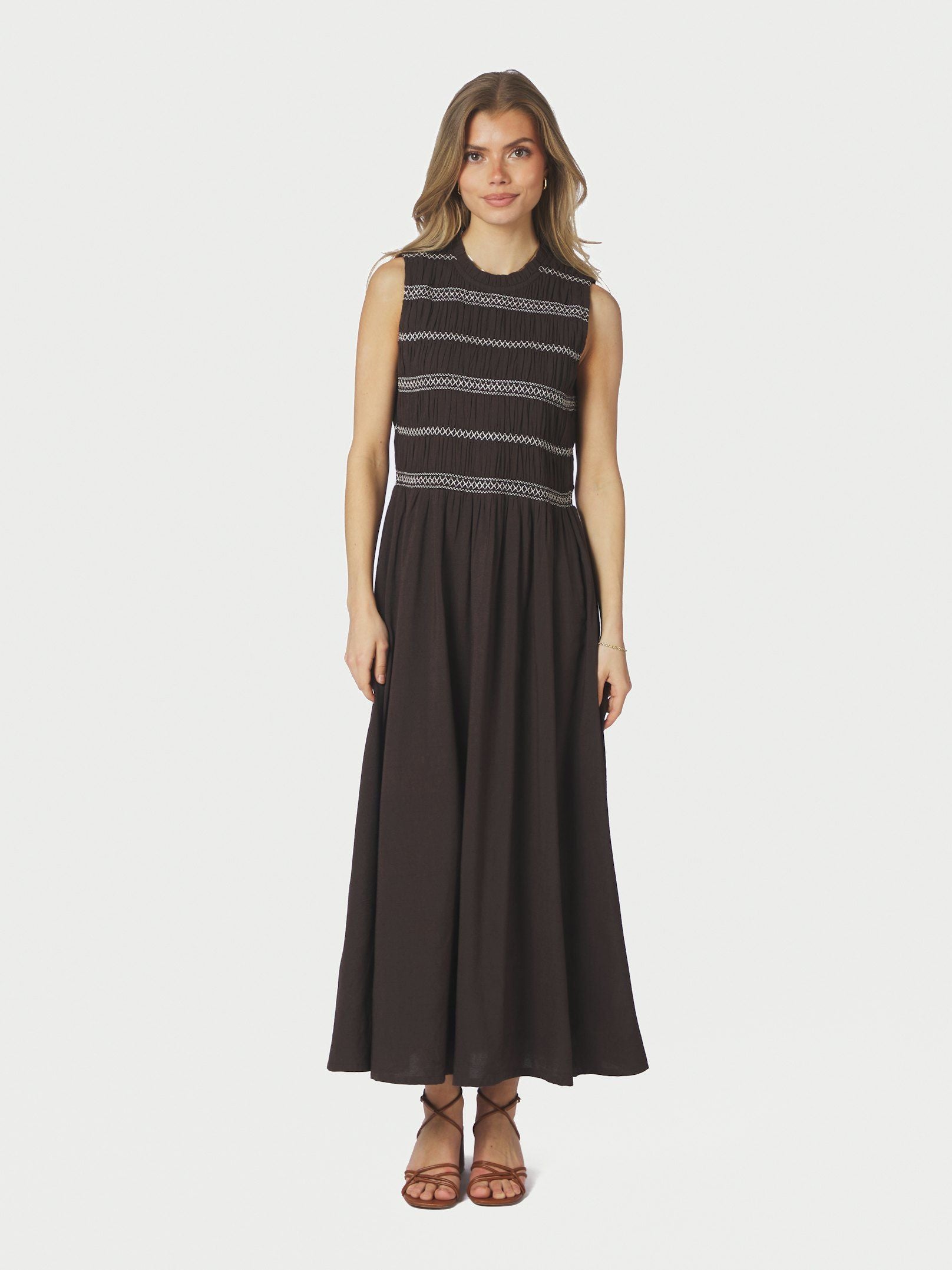 Atika Deco Smock Dress - Dark Brown