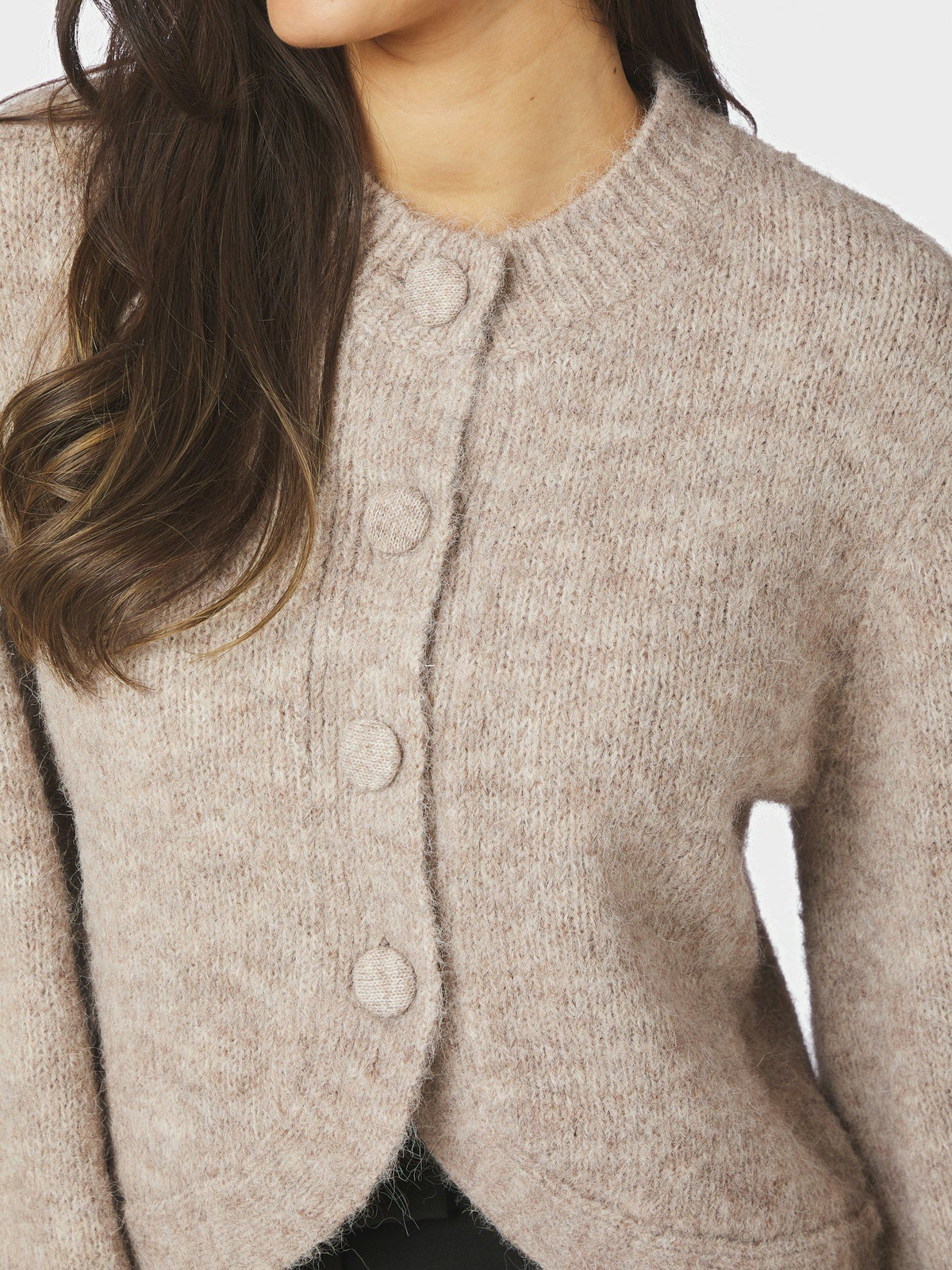 Gio Fluffy Knit Cardigan - Beige Melange