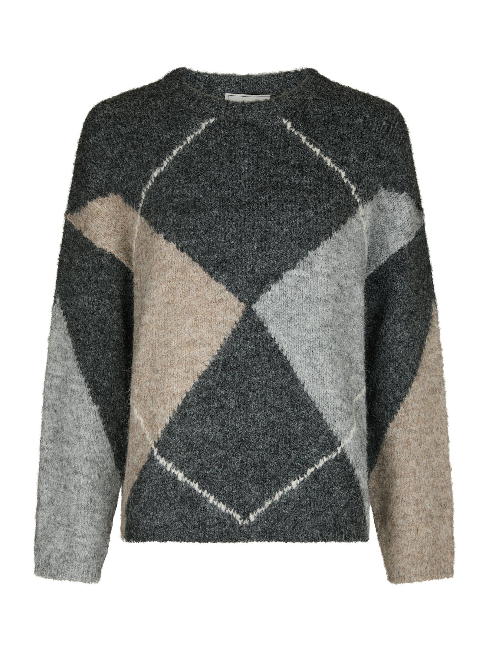 Inga Check Fluff Knit Blouse - Antracit