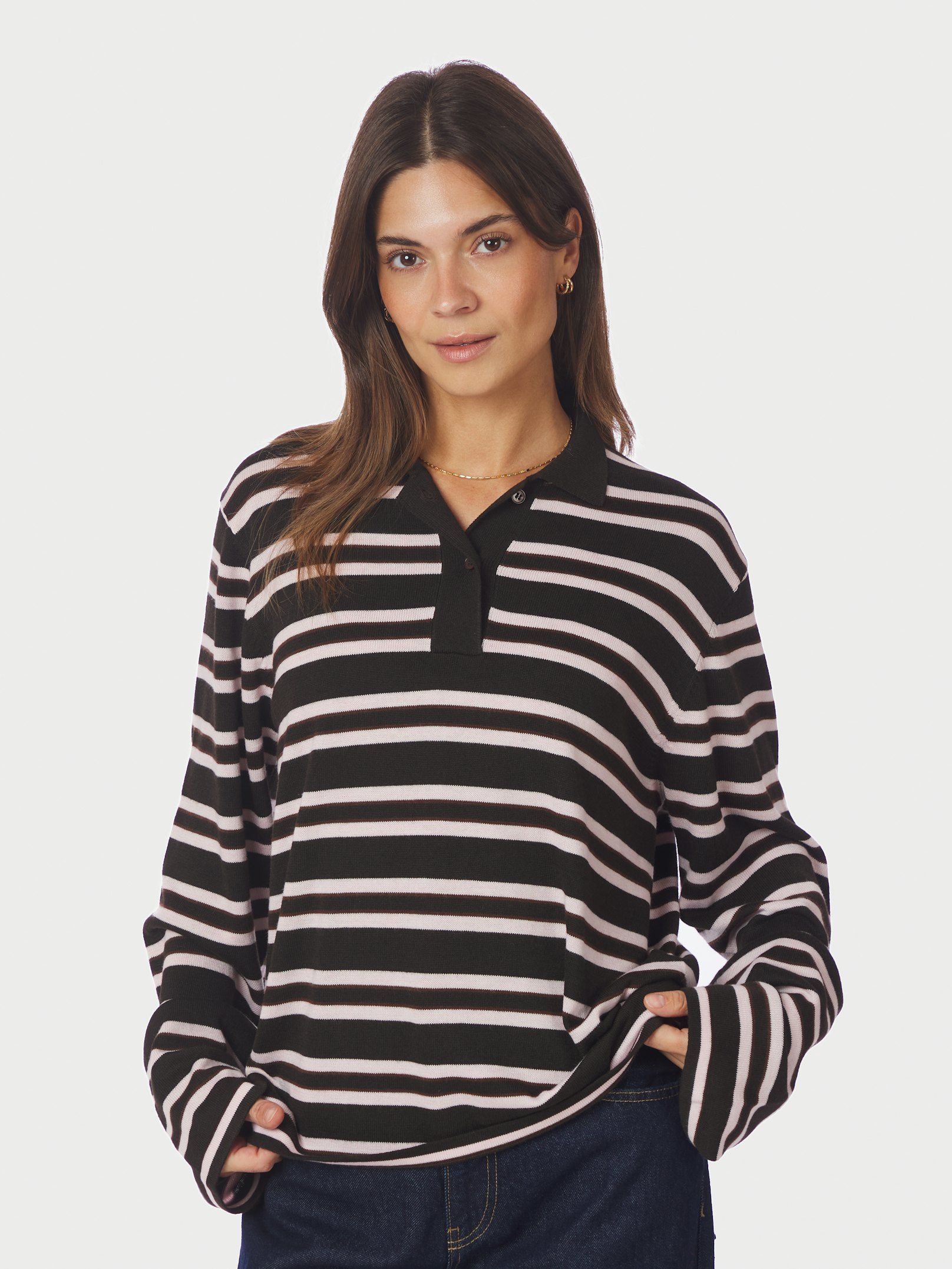 Mala Polo Knit Blouse - Dark Brown