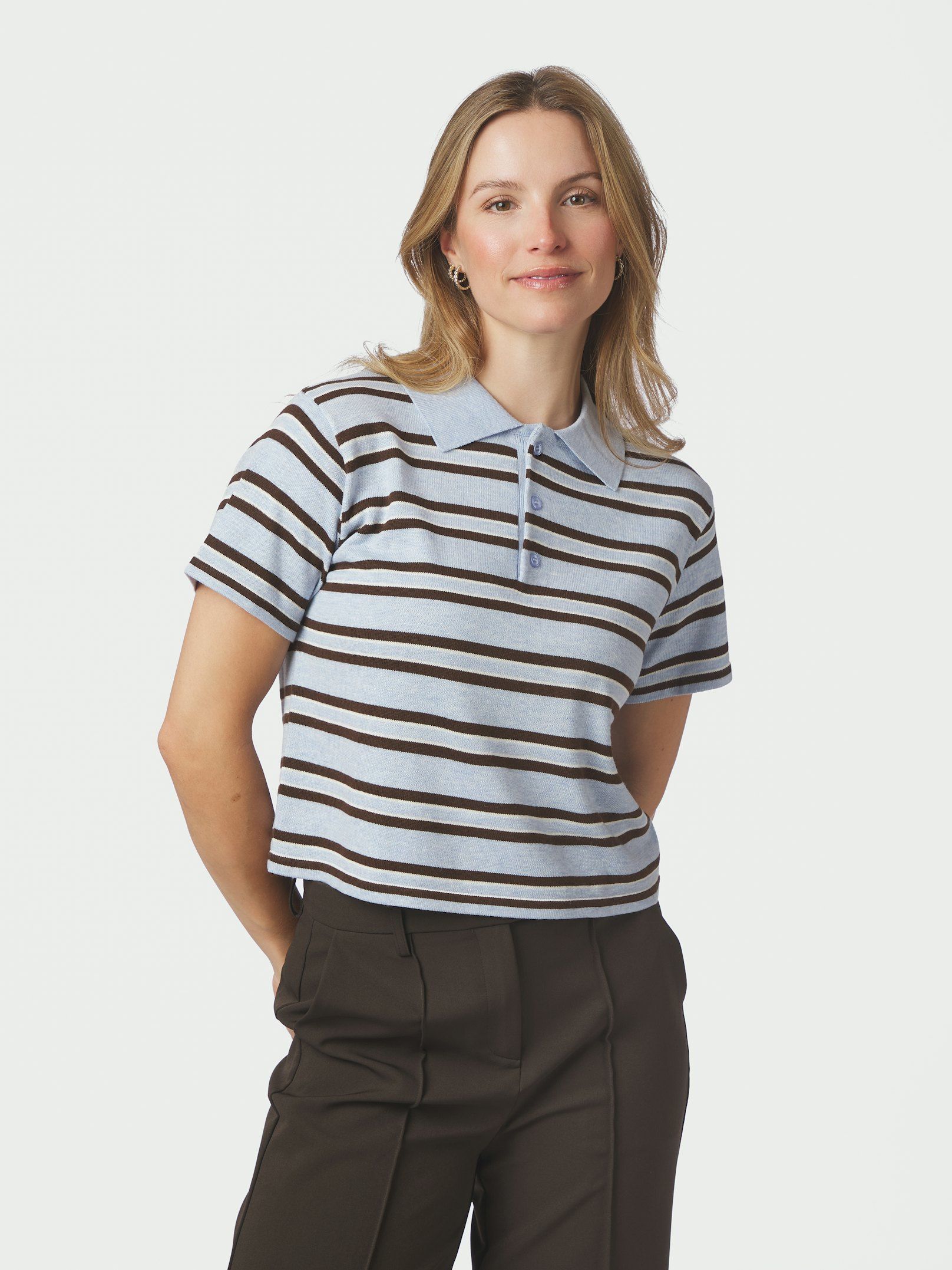 Mulann Polo Knit Blouse - Light Blue