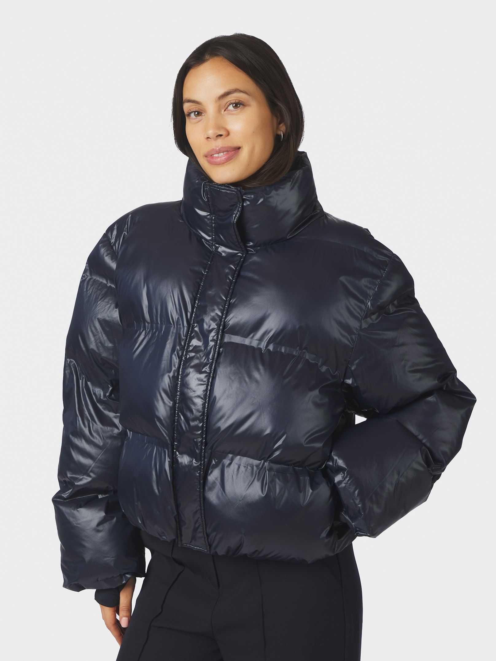 Rhea Shiny Puffer Jacket - Navy