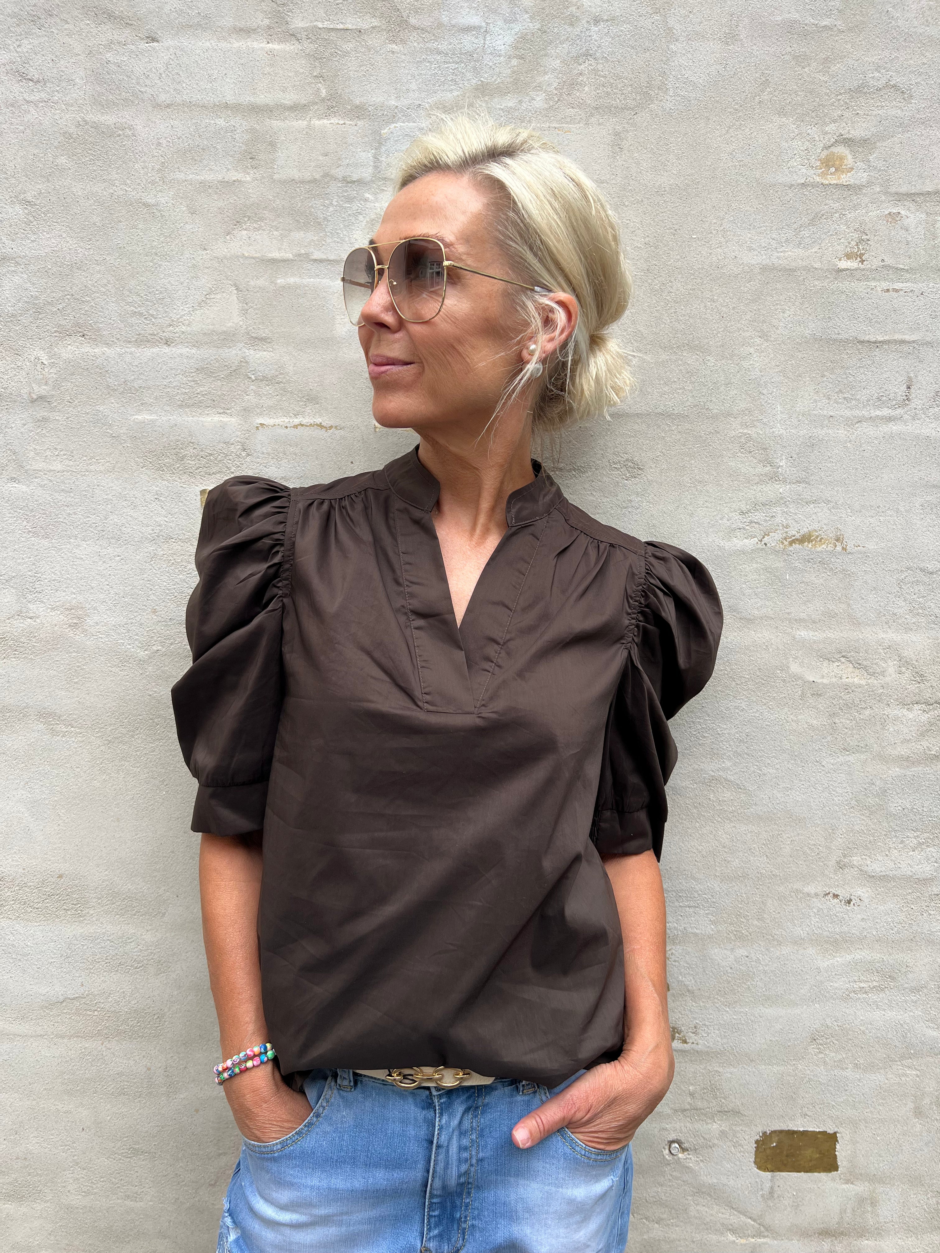 Roella Poplin Blus - Chokladbrun