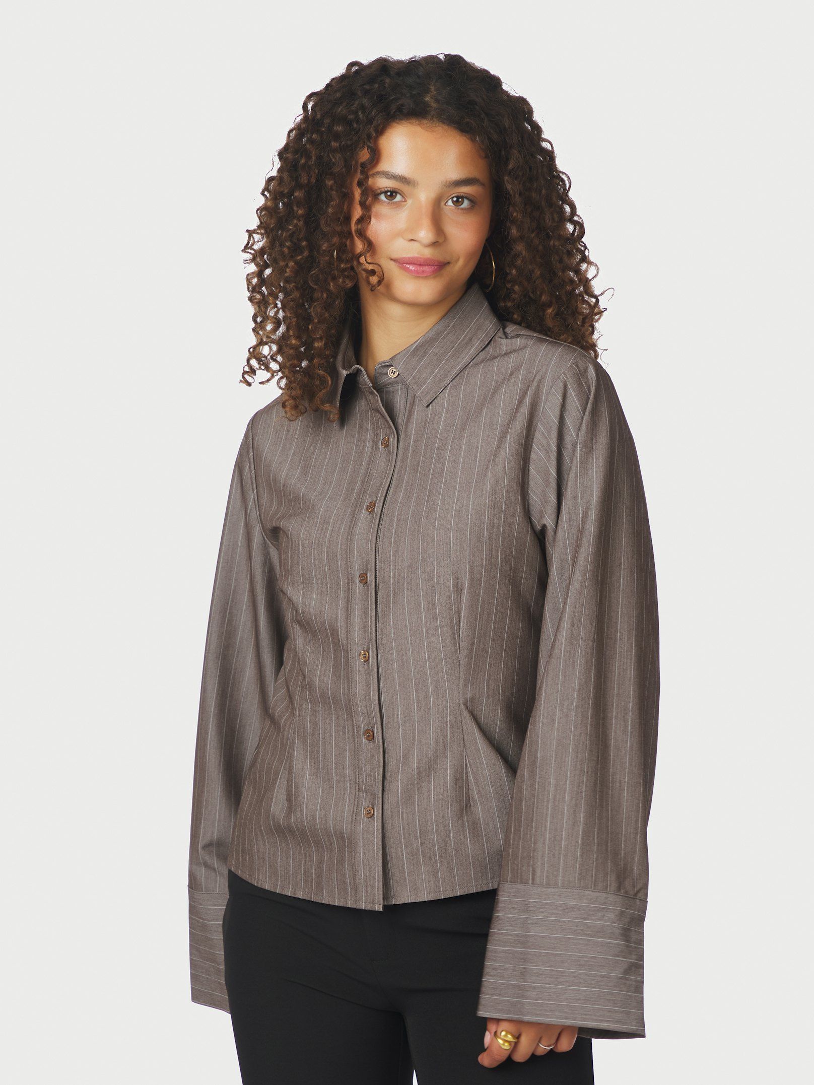 Rosa Pinstripe Melange Shirt - Dusty Brown