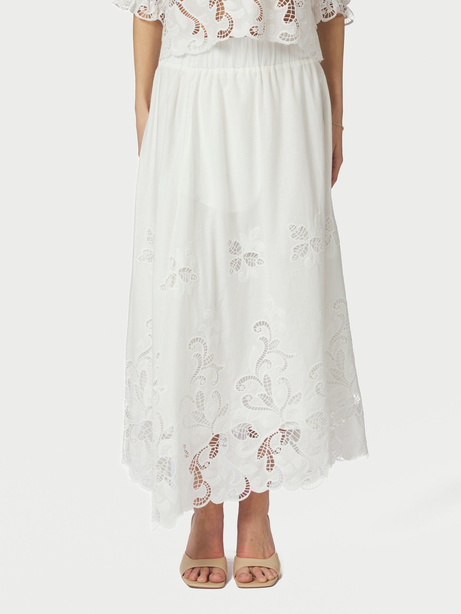 Yara Long EMB Skirt - White