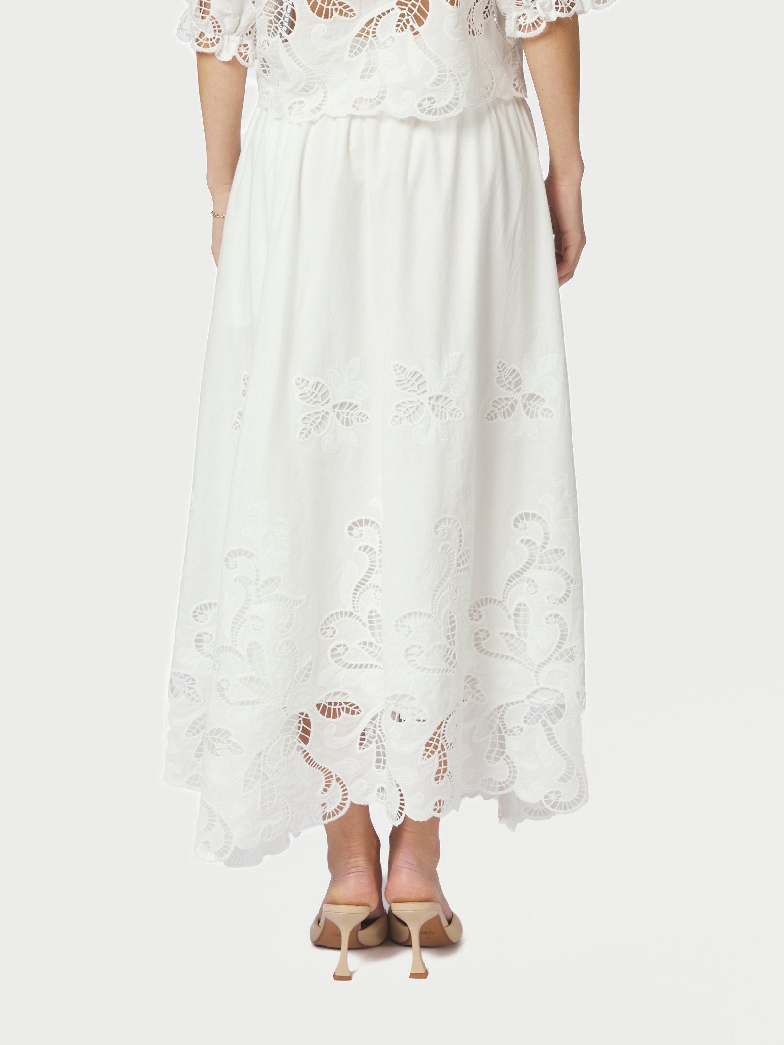 Yara Long EMB Skirt - White