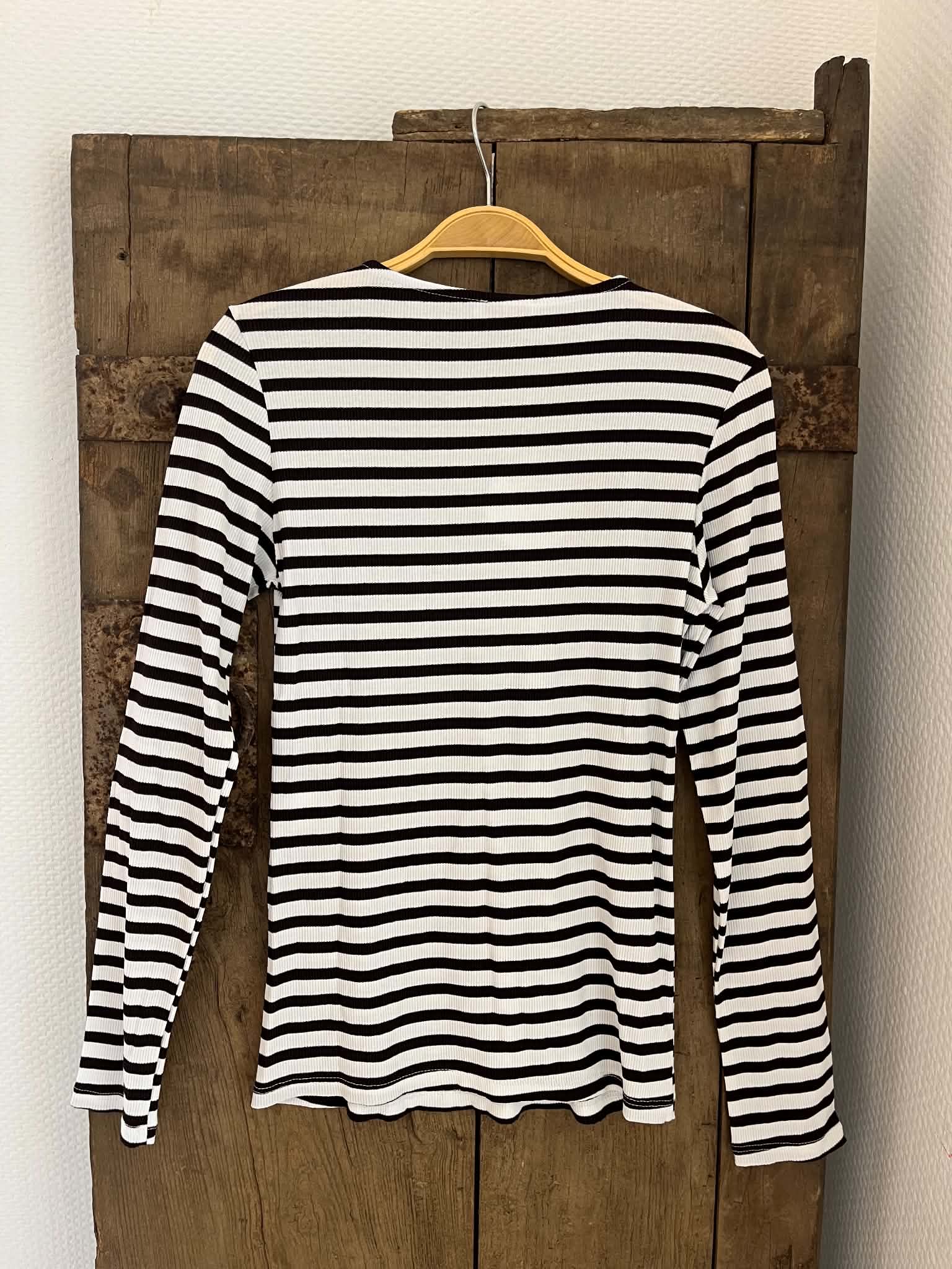Everyday Stripes LS Blouse - Dark Brown/White