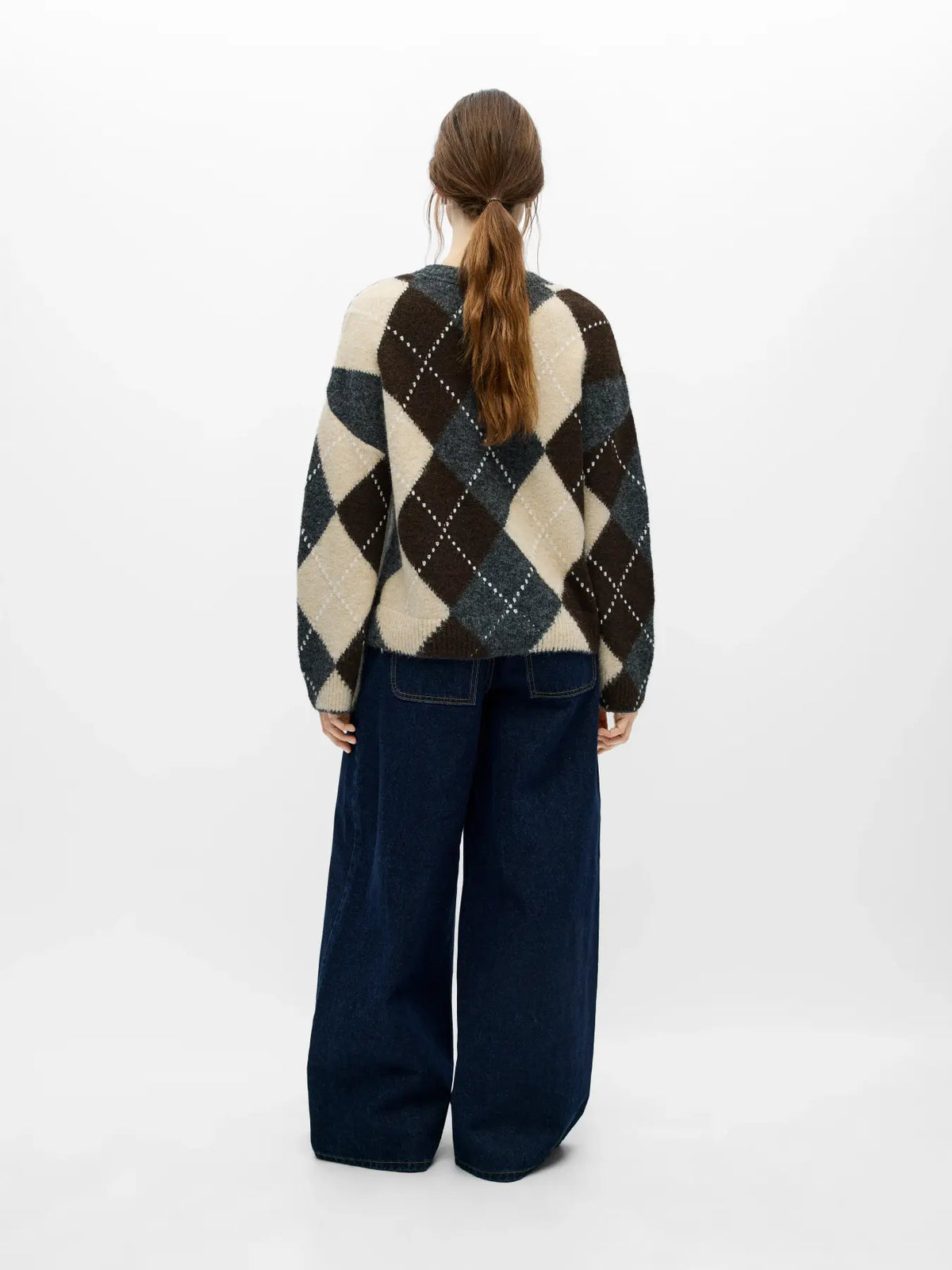 BRENDA LS LO O-NECK PULLOVER - Medium Grey Melange/Seal Brown